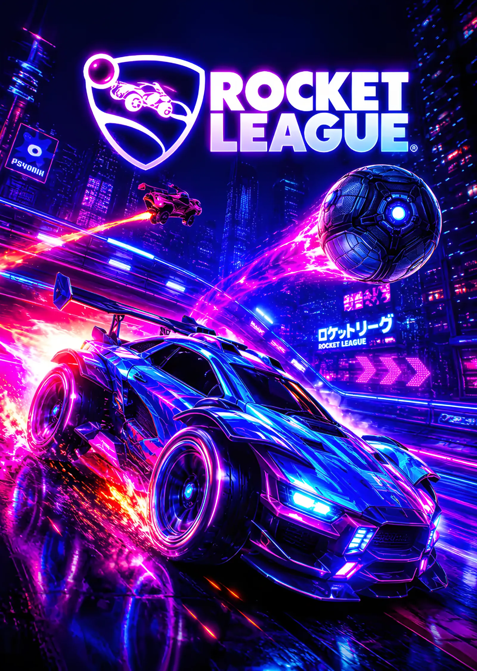 Rocket League: Mor Neonda Yarış Aracı metal tablo