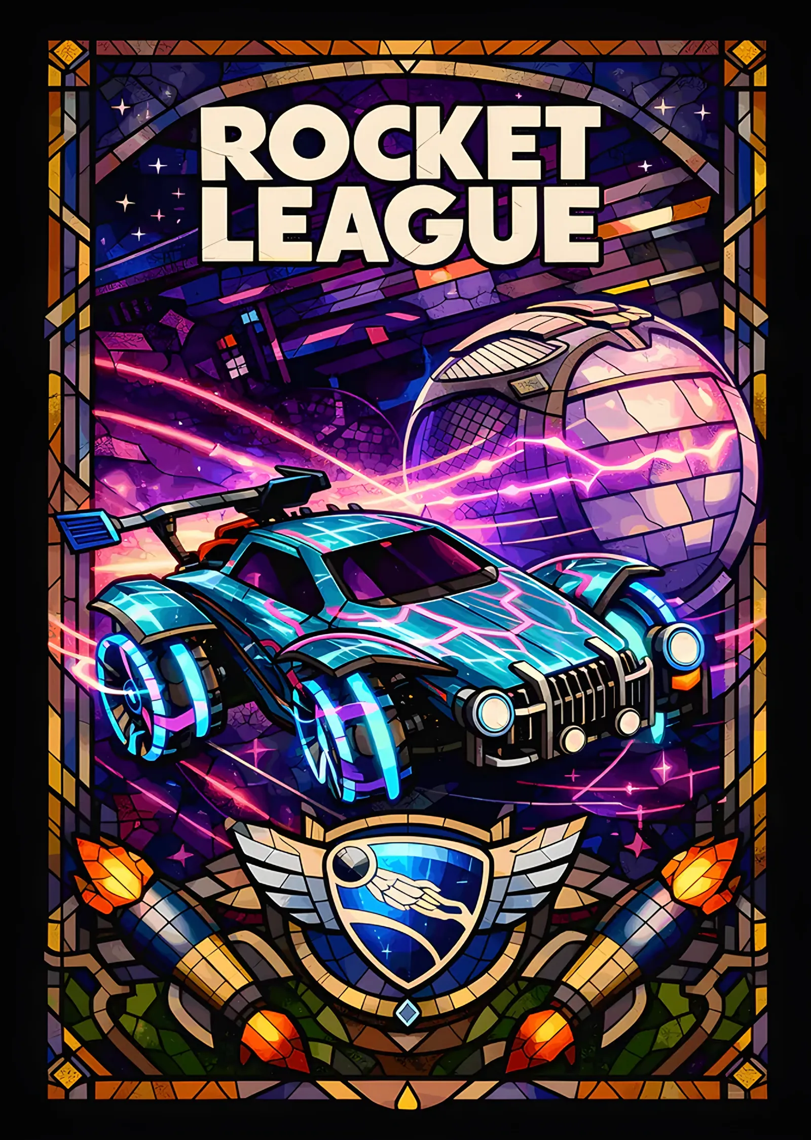 Rocket League: Vitray Çerçevede Yarış Aracı metal tablo