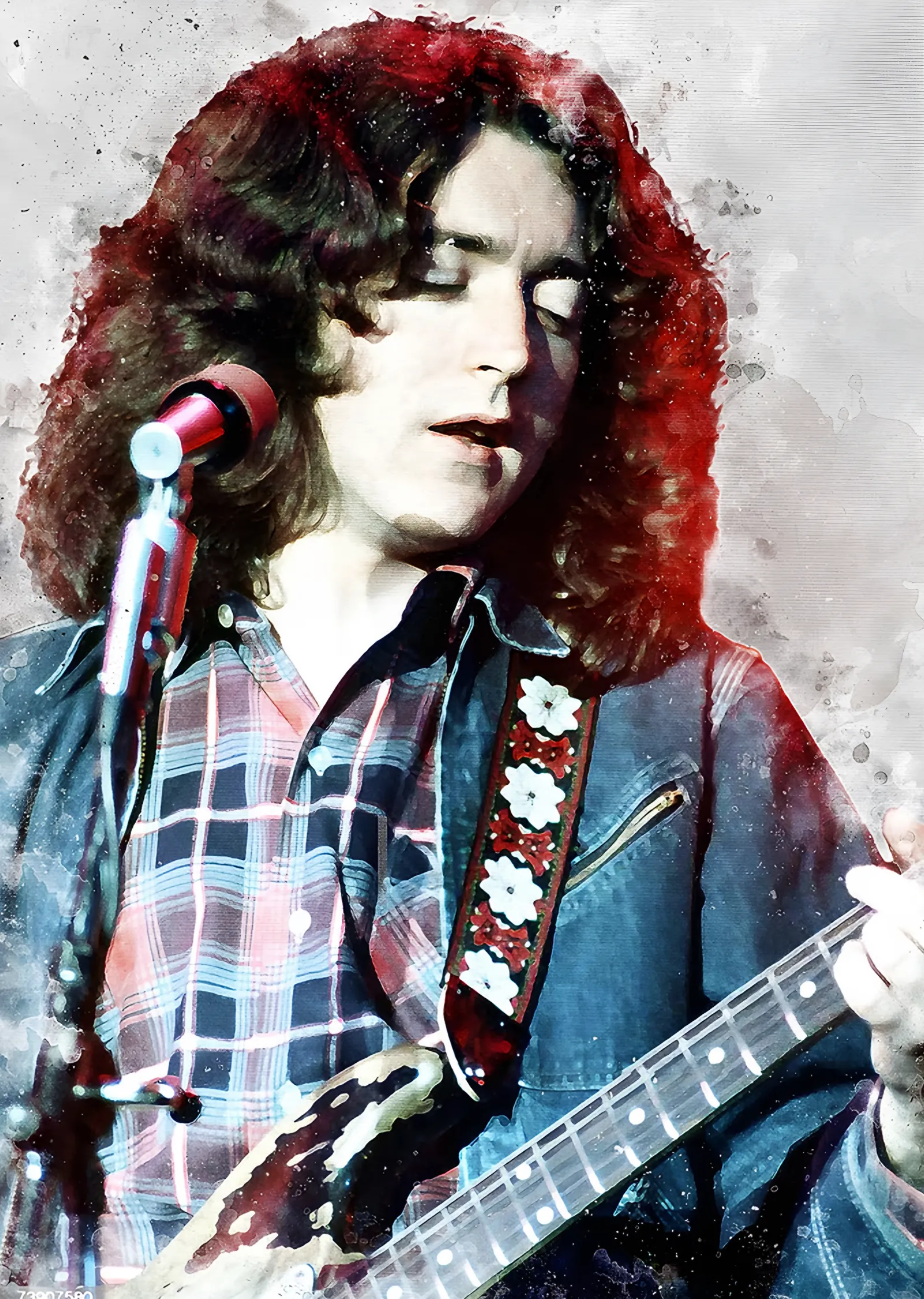Rory Gallagher: Ekose Gömlekle Mikrofonda metal tablo