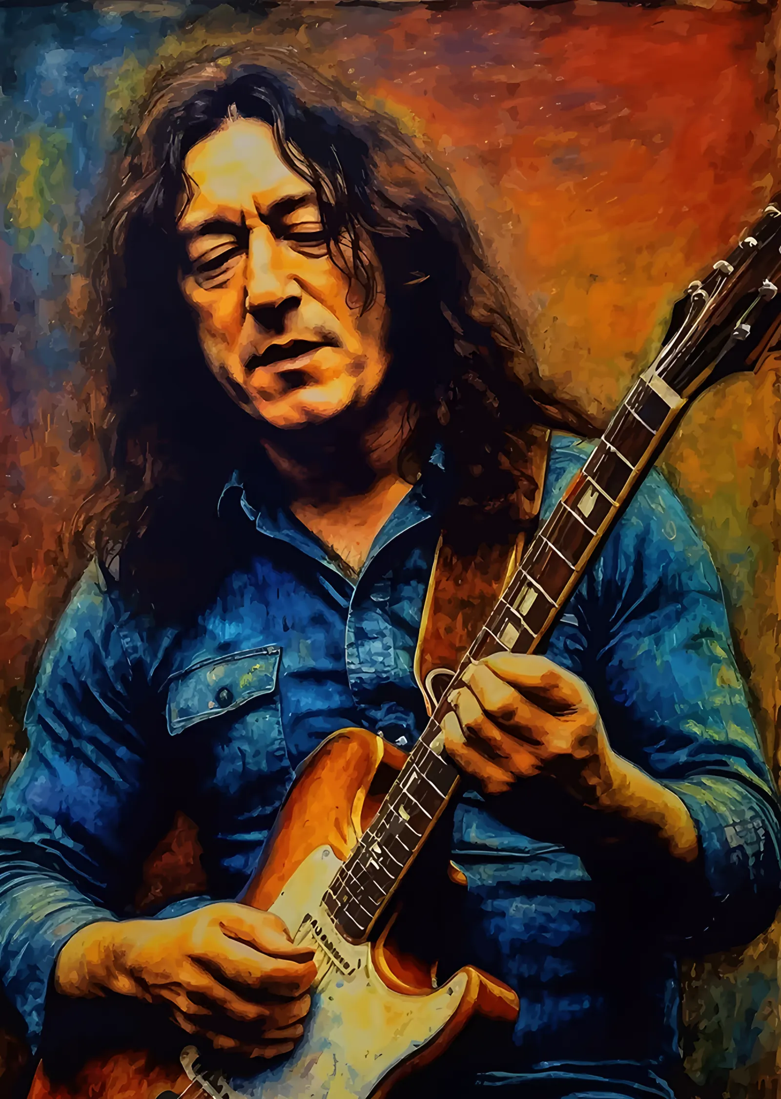 Rory Gallagher: Stratocaster ile Solo metal tablo