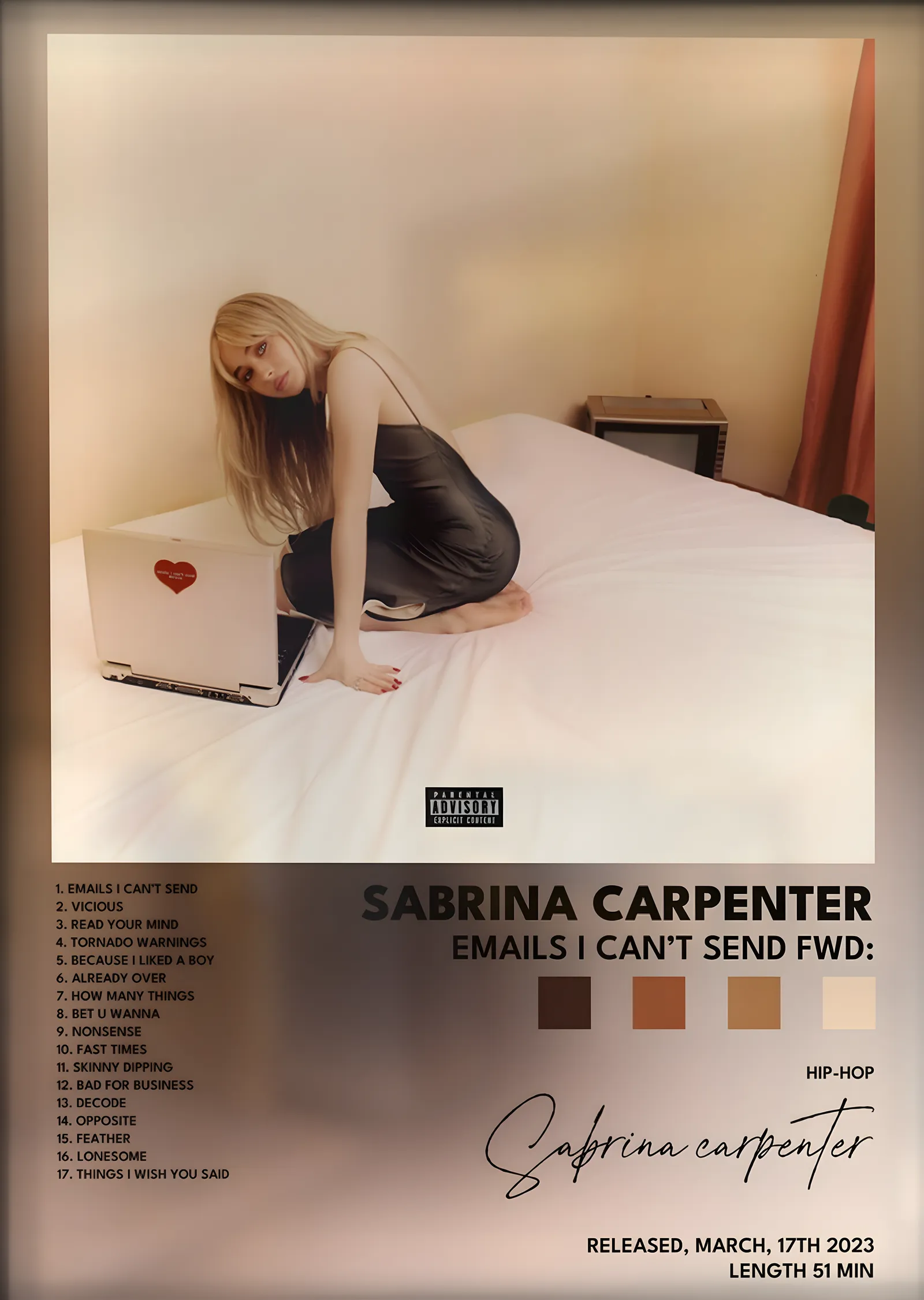 Sabrina Carpenter: emails i can't send metal tablo