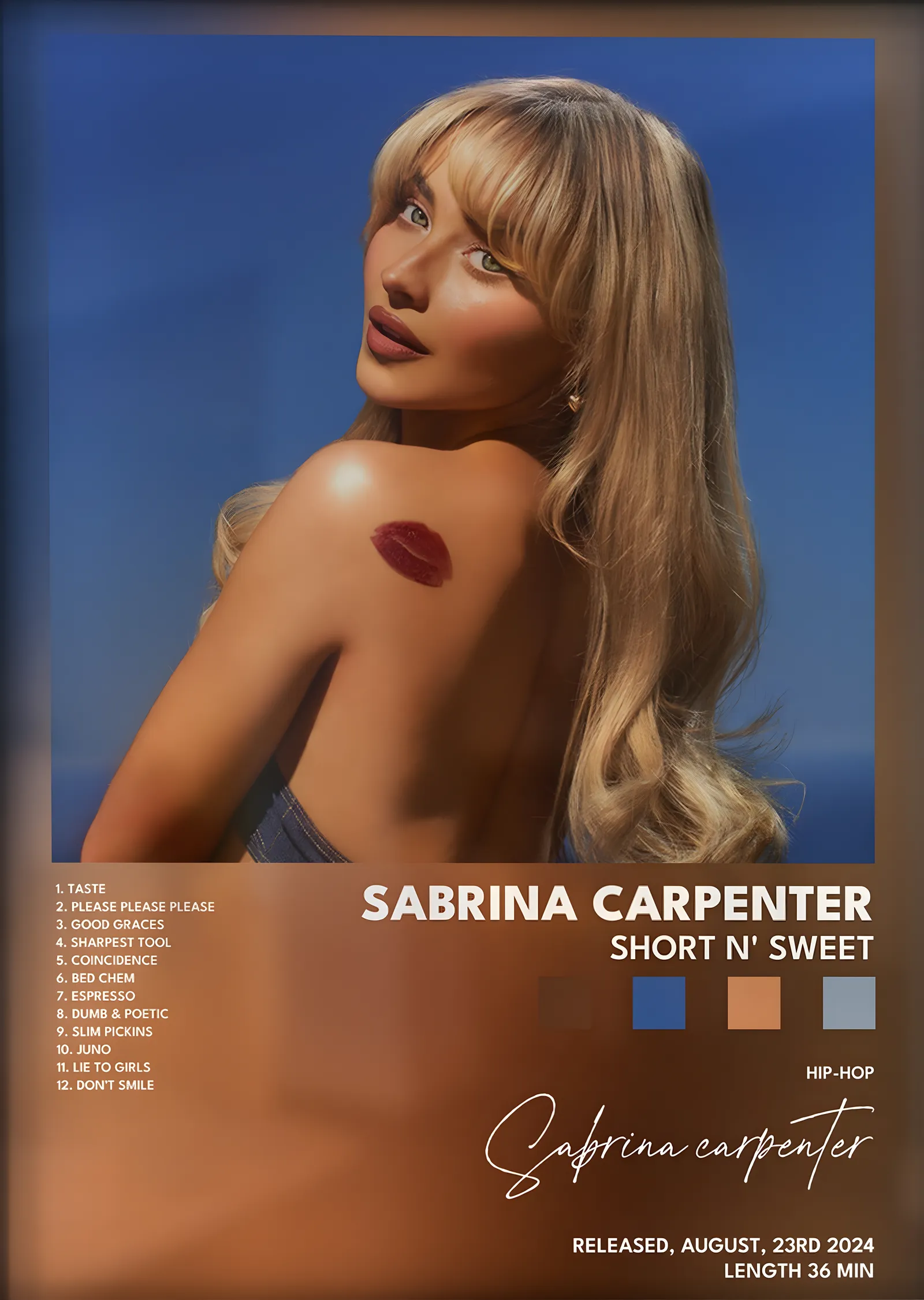 Sabrina Carpenter: Short n' Sweet (Mavi Zemin) metal tablo