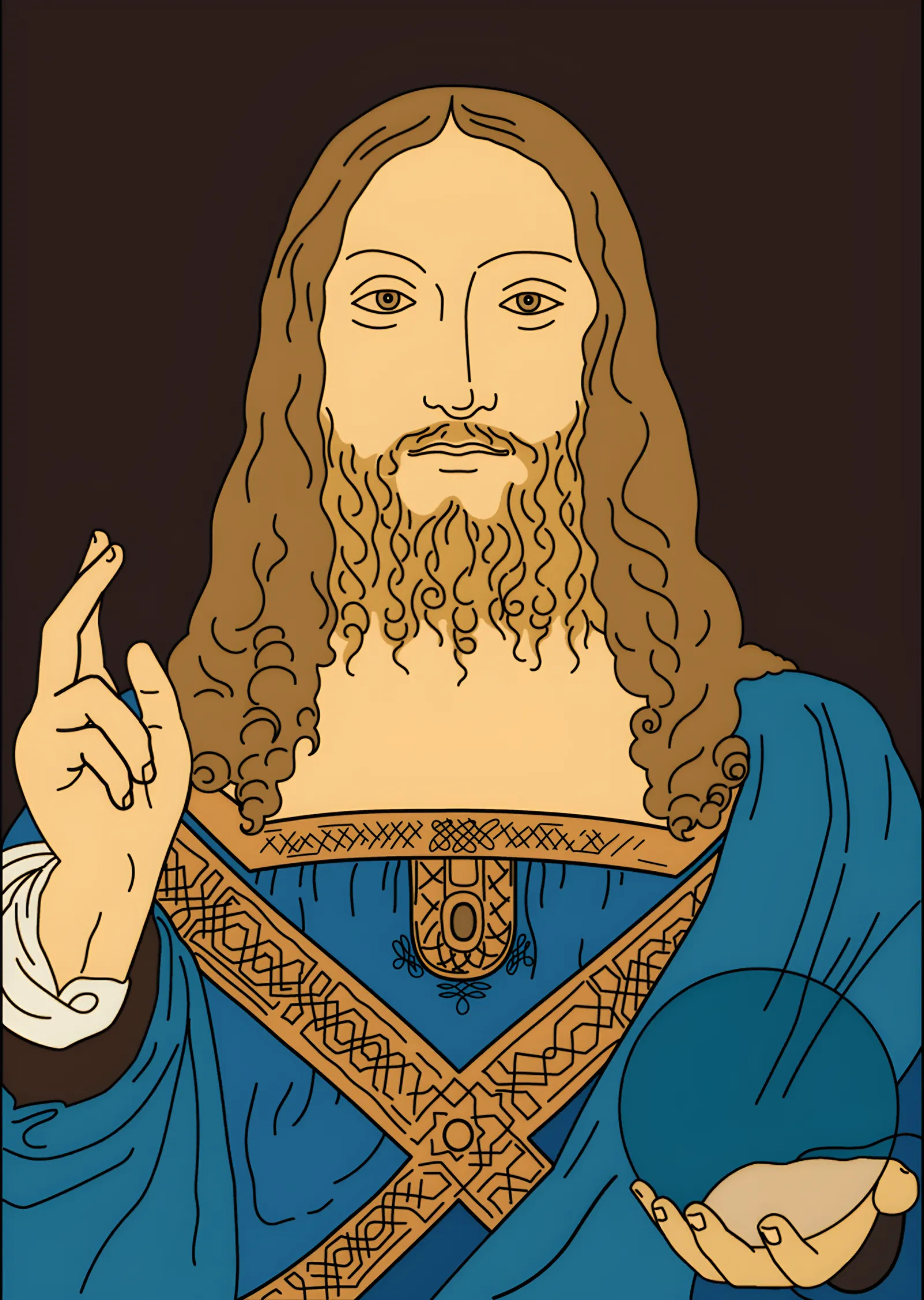 Salvator Mundi Düz Çizgi Yorumu metal tablo
