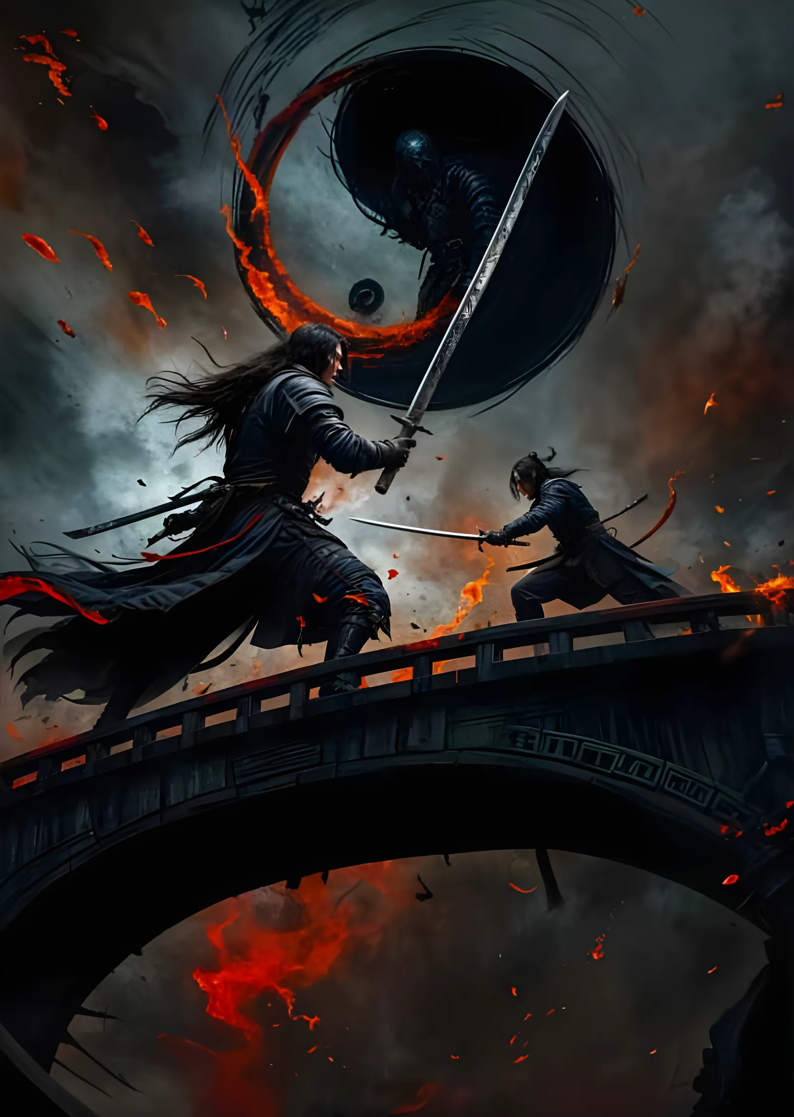 Köprüde Samuray Savaşı - Yin Yang Ateşi metal tablo
