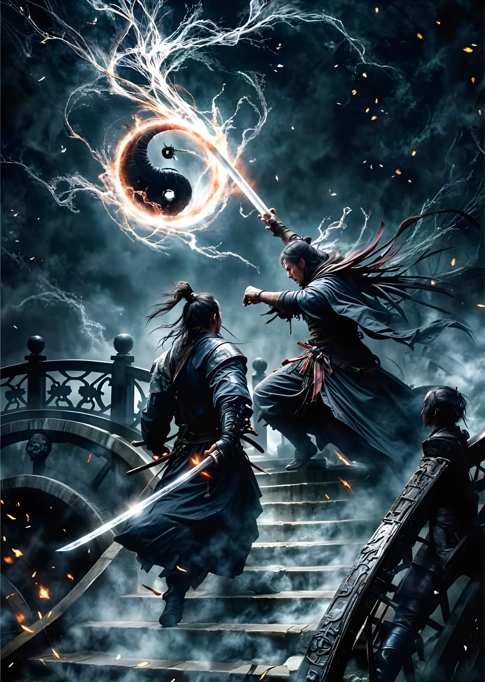 Taş Merdivende Samuray - Yin Yang Yıldırımı metal tablo