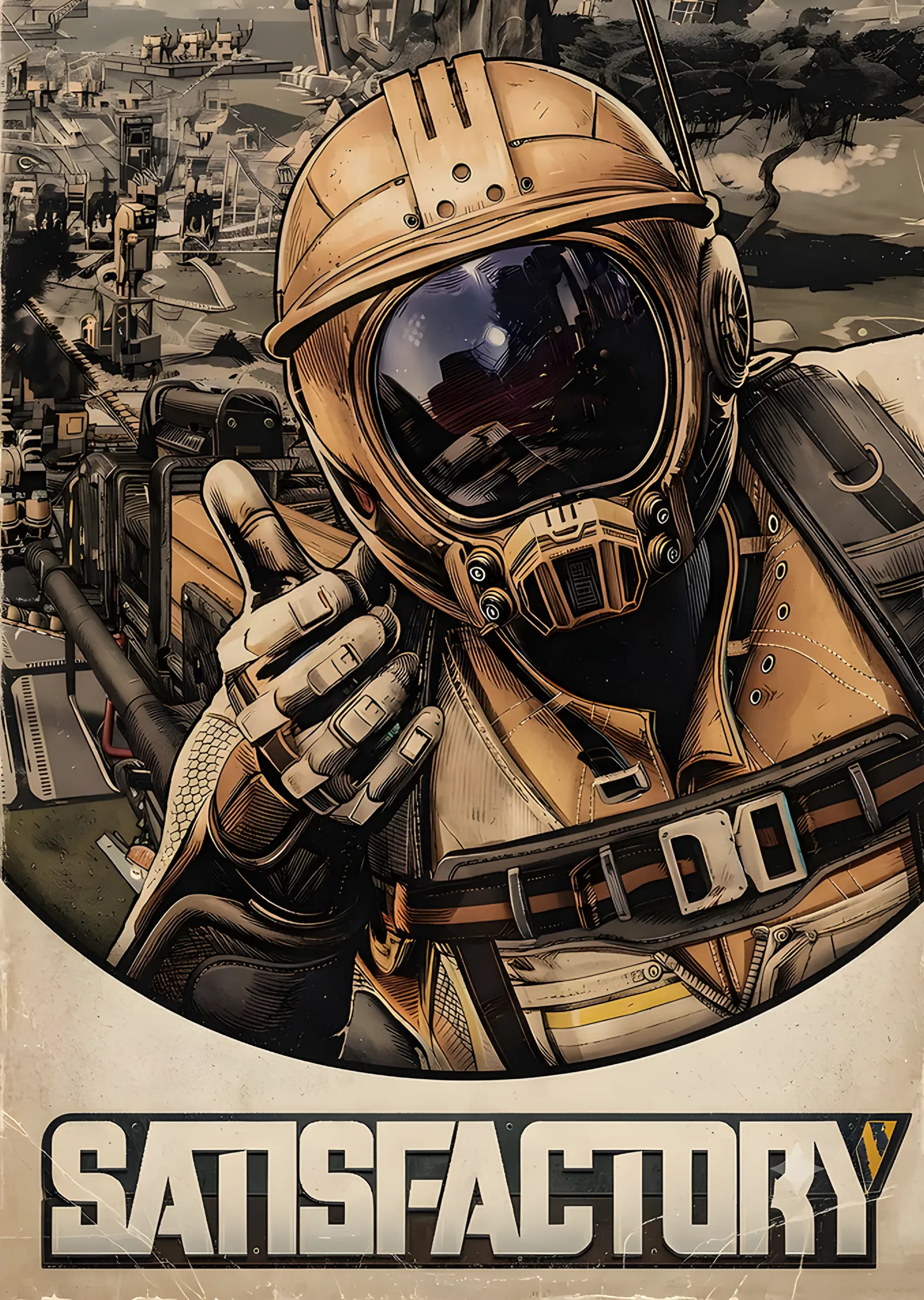 Satisfactory: Krem Zeminde Kask Yakın Planı metal tablo
