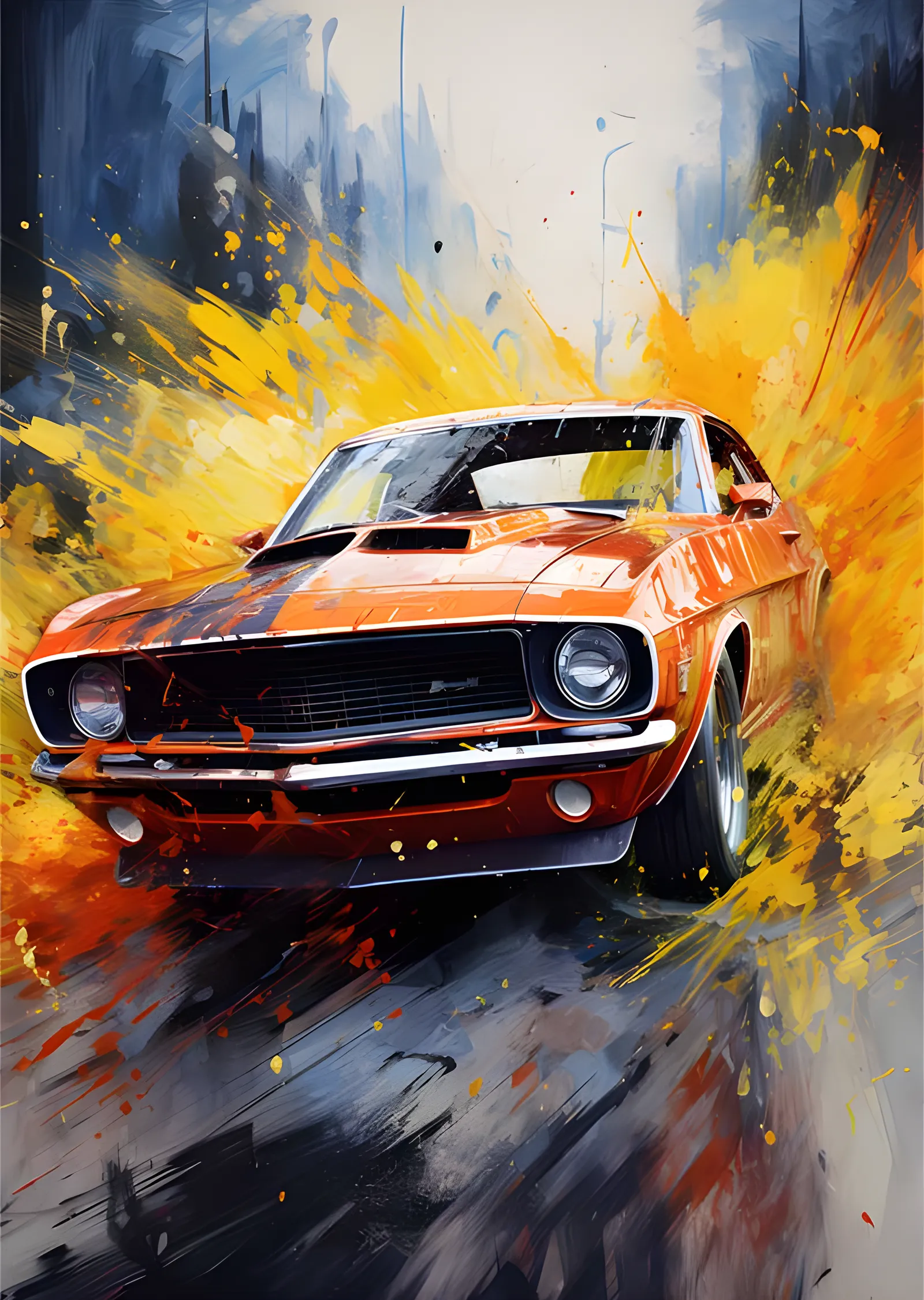 Shelby Mustang - Turuncu Sıçrama Boya Sanatı metal tablo