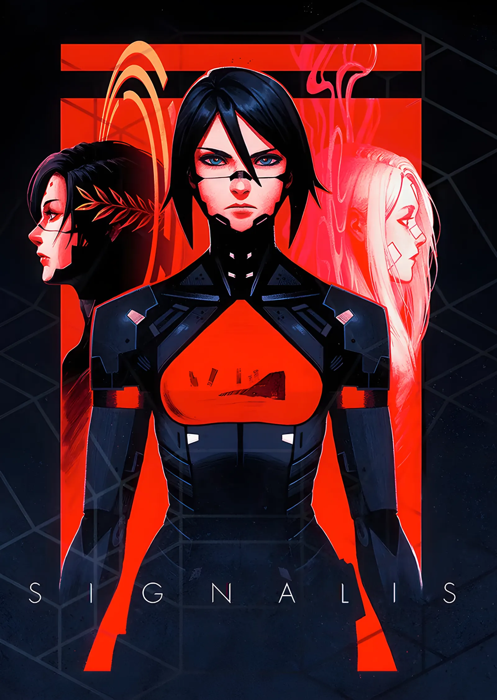 Signalis: Kızıl Grafikte Üç Android metal tablo