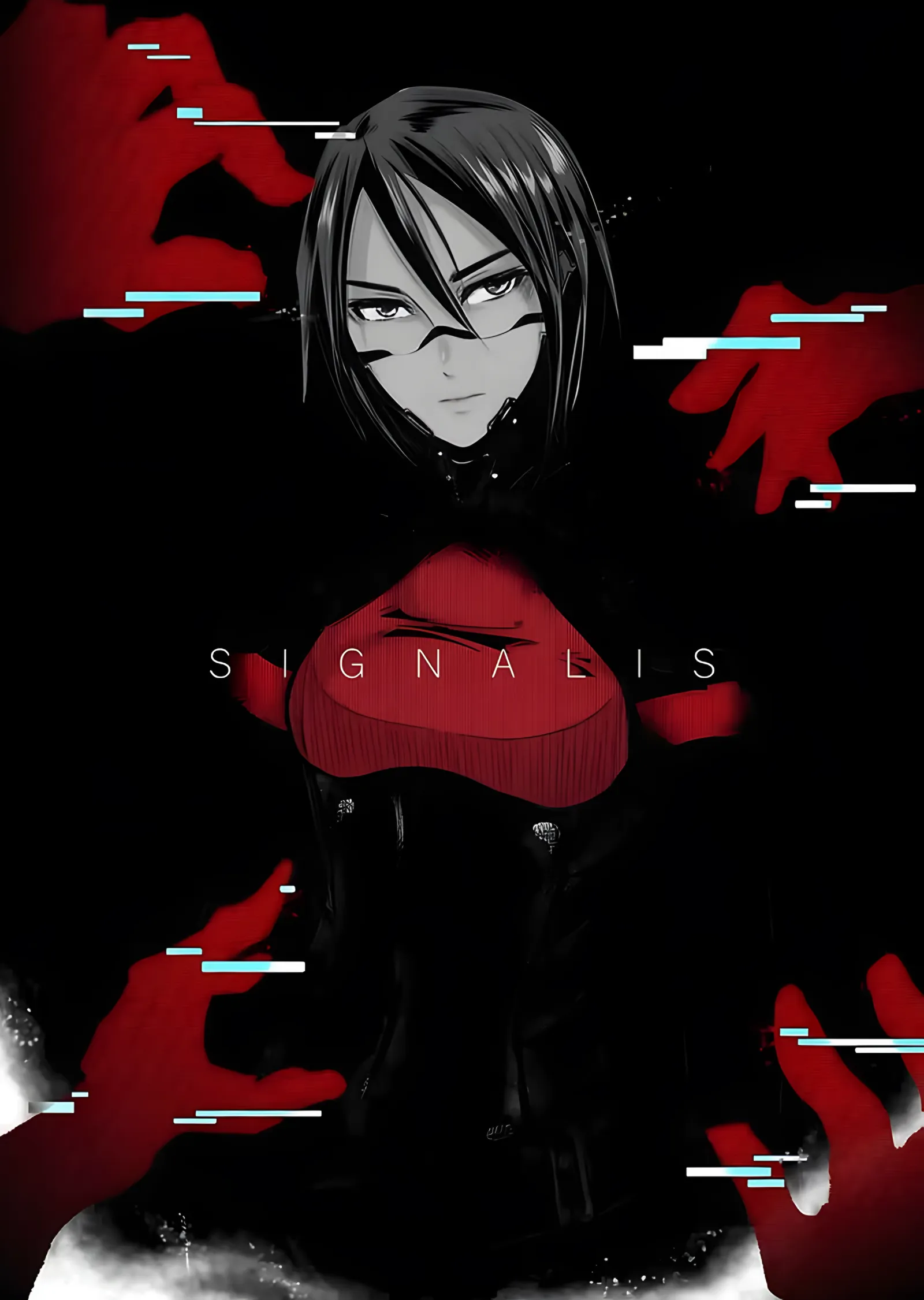 Signalis: Siyah Zeminde Kızıl Lekeli Android metal tablo