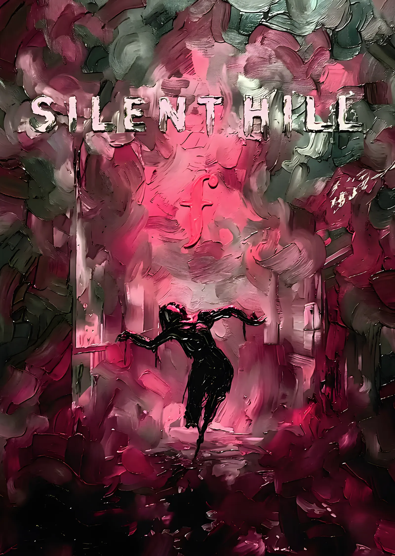 Silent Hill - Pembe Fırça Dokusu metal tablo