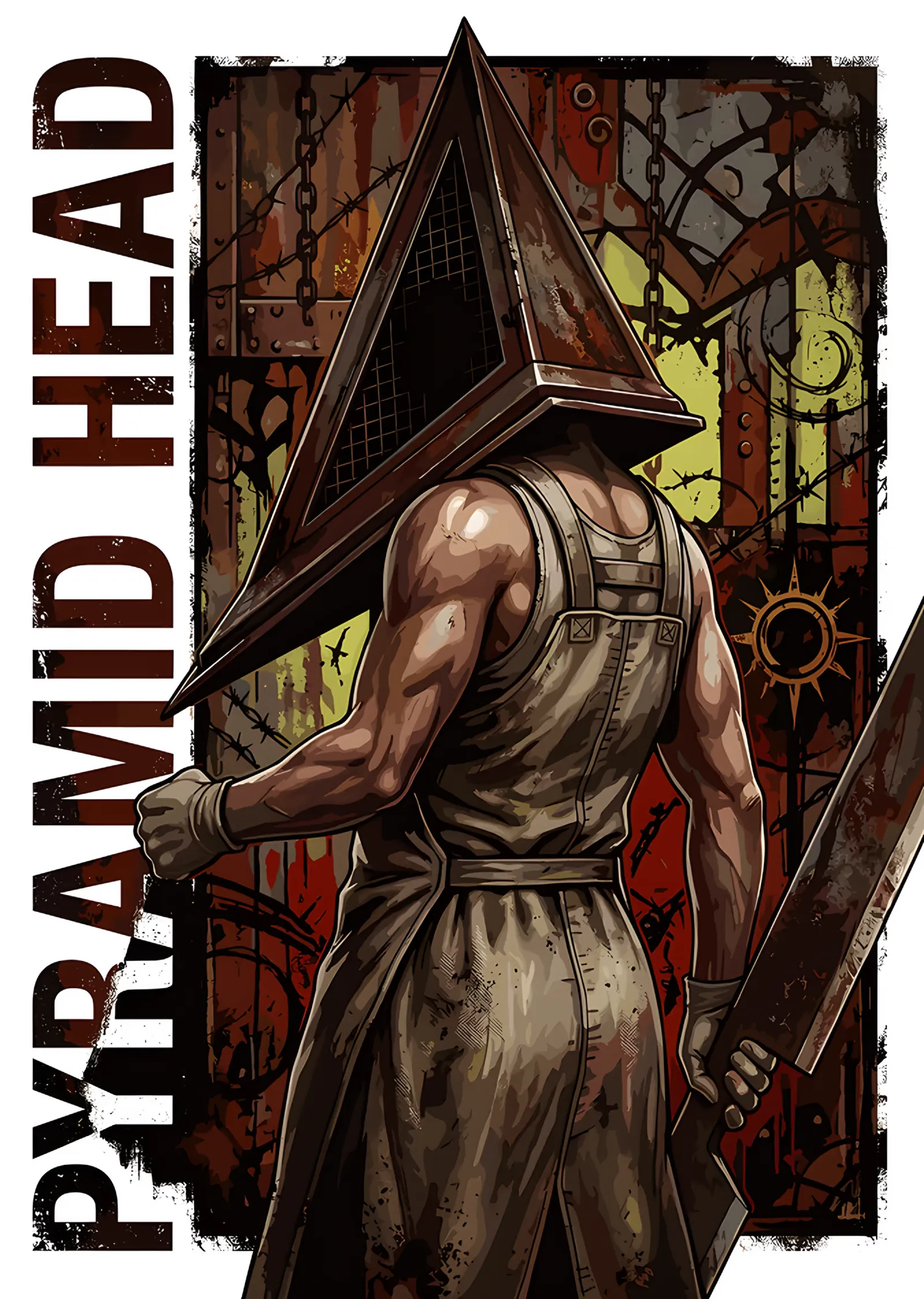 Silent Hill: Vitray Önünde Piramit Kafa metal tablo