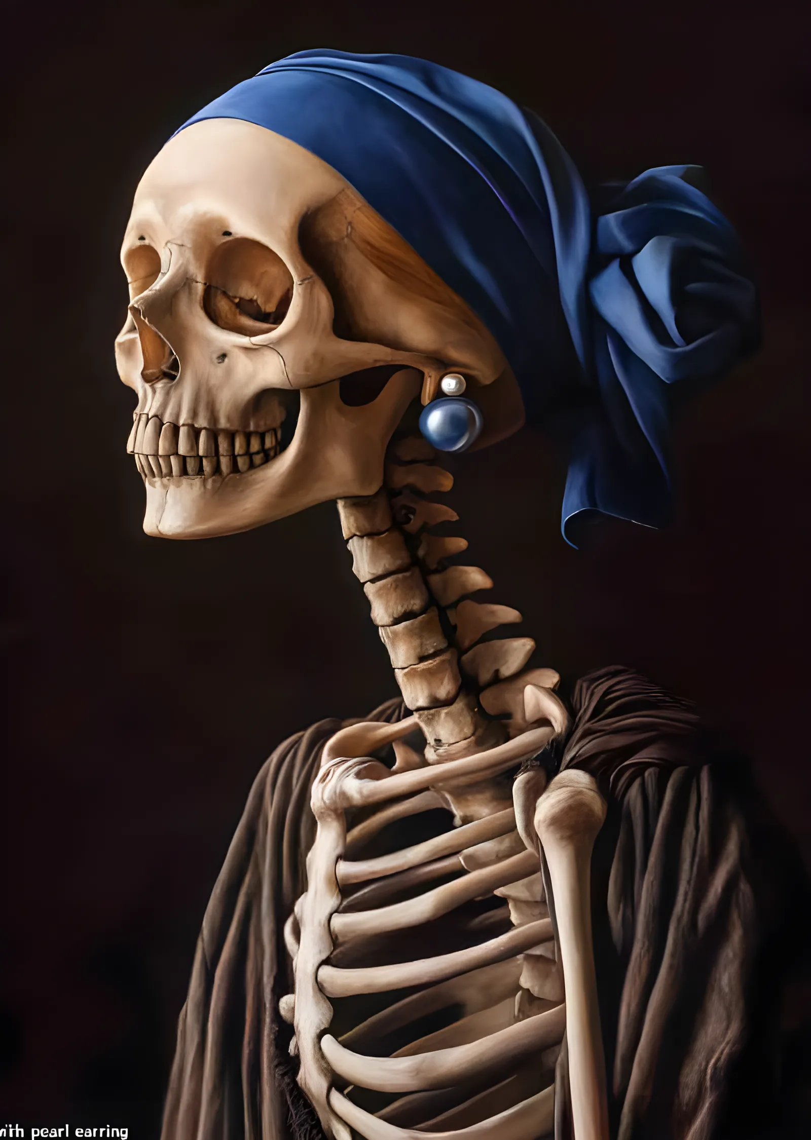 İnci Küpeli İskelet - Vermeer Yorumu metal tablo
