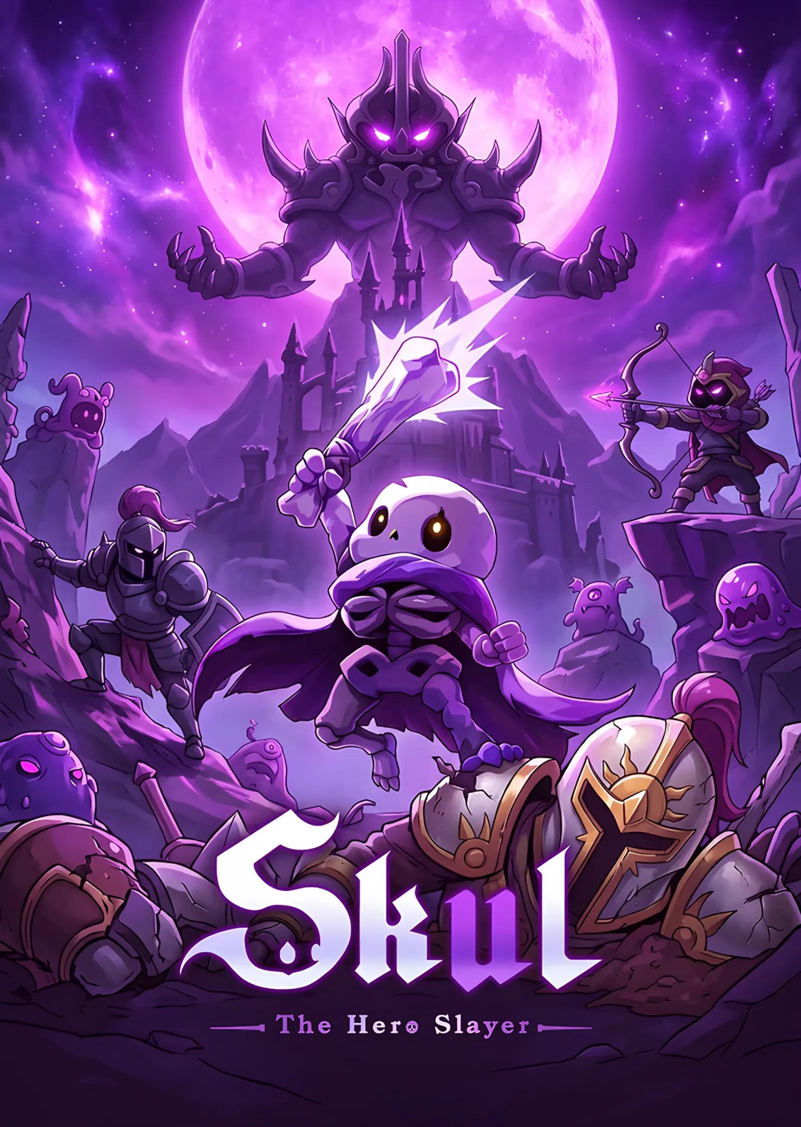 Skul The Hero Slayer: Mor Ayda Küçük İskelet metal tablo