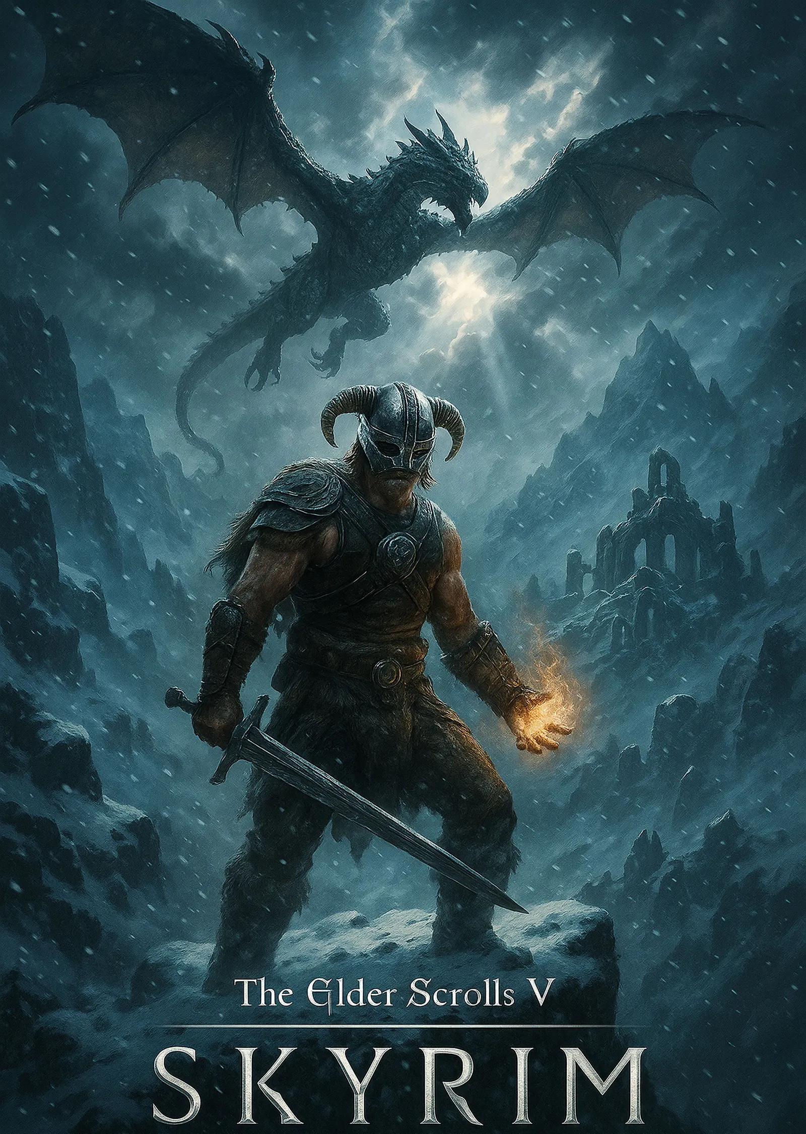 Skyrim Ejderha Karşılaşması metal tablo