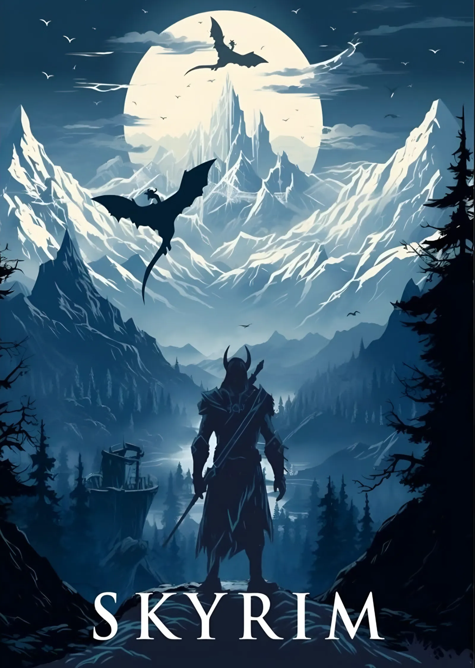 Skyrim Karlı Dağ ve Ejderha metal tablo
