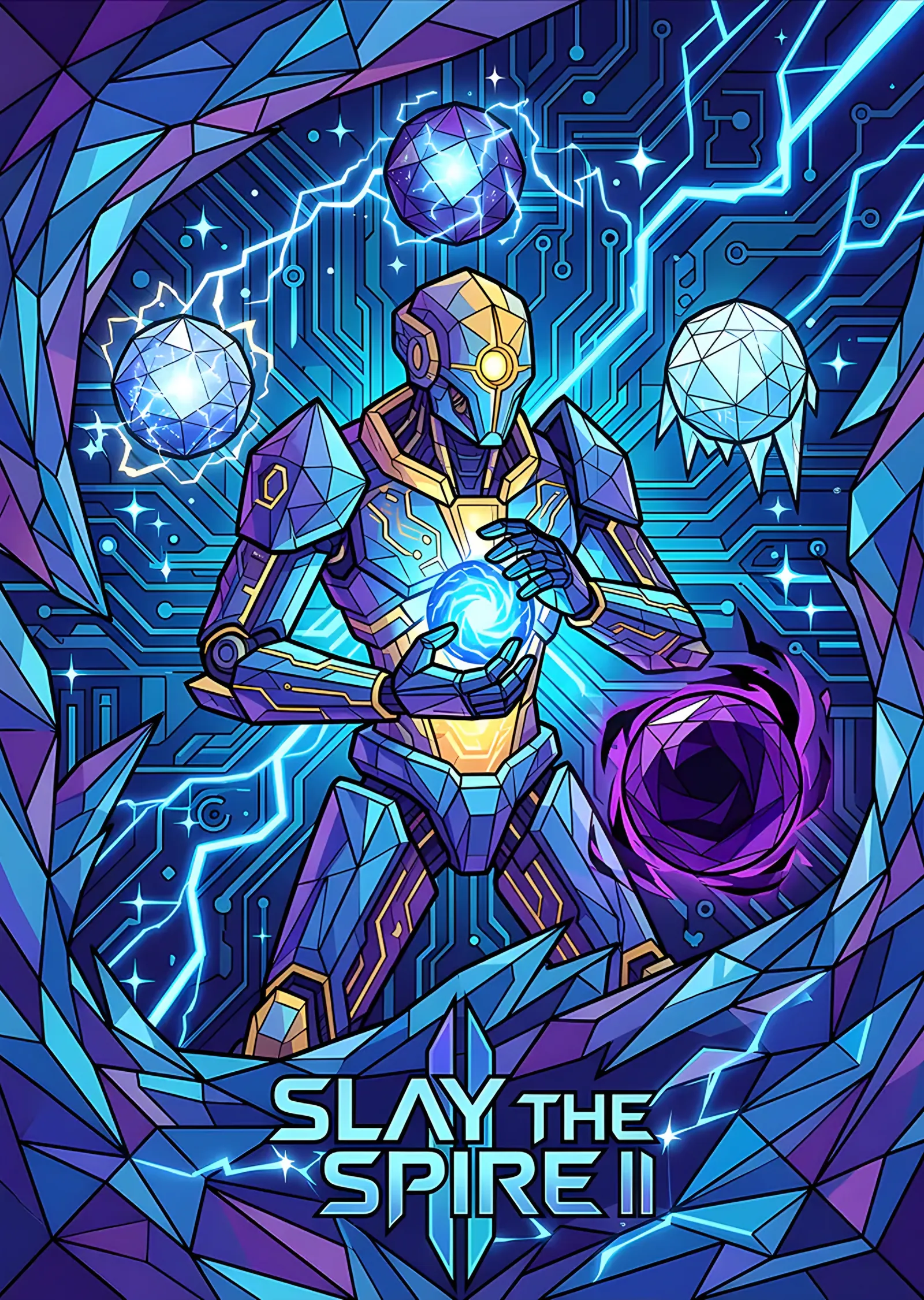 Slay the Spire II: Vitrayda Mavi Otomat ve Şimşek metal tablo