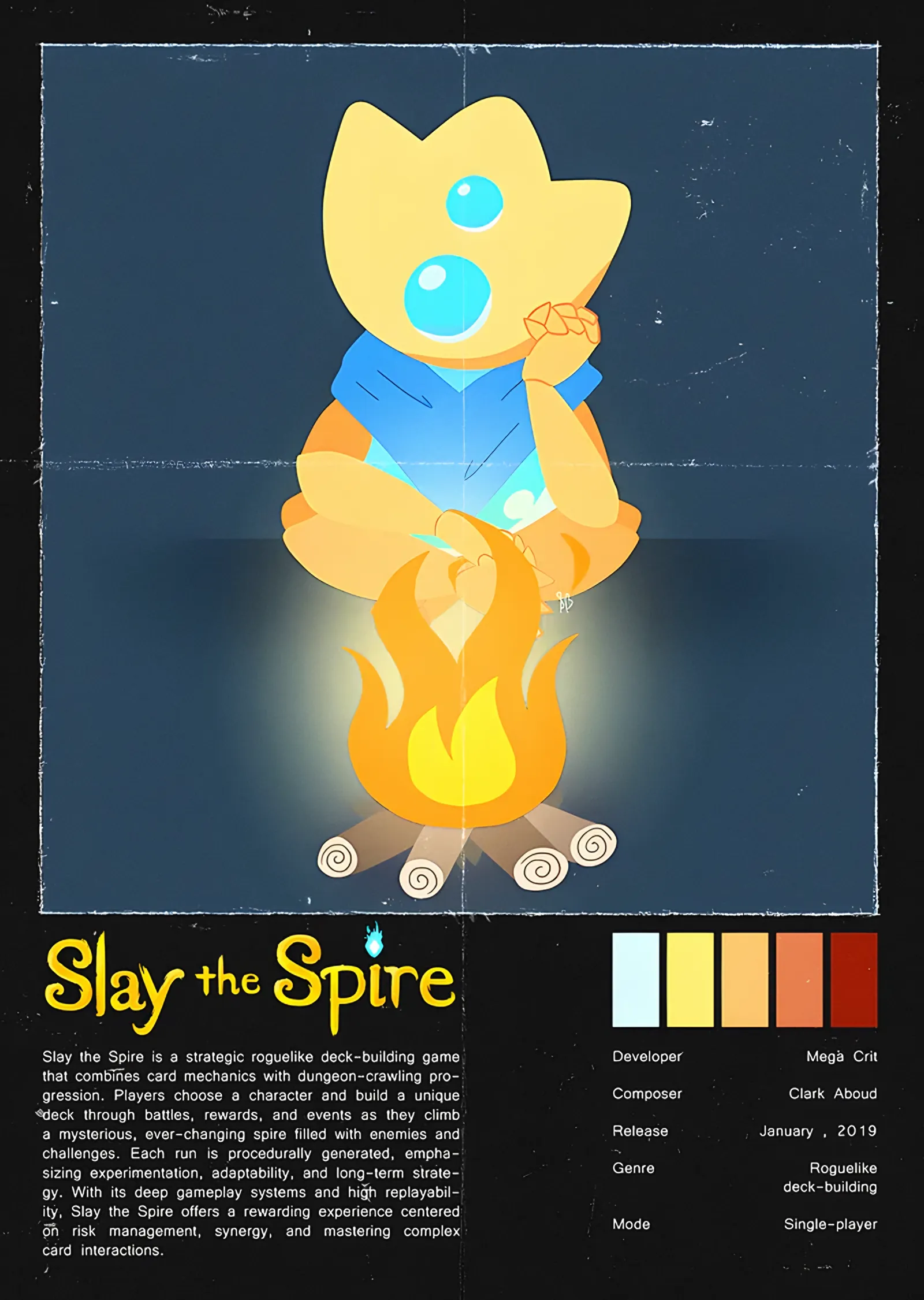 Slay the Spire: Mavi Zeminde Sarı Kedi metal tablo