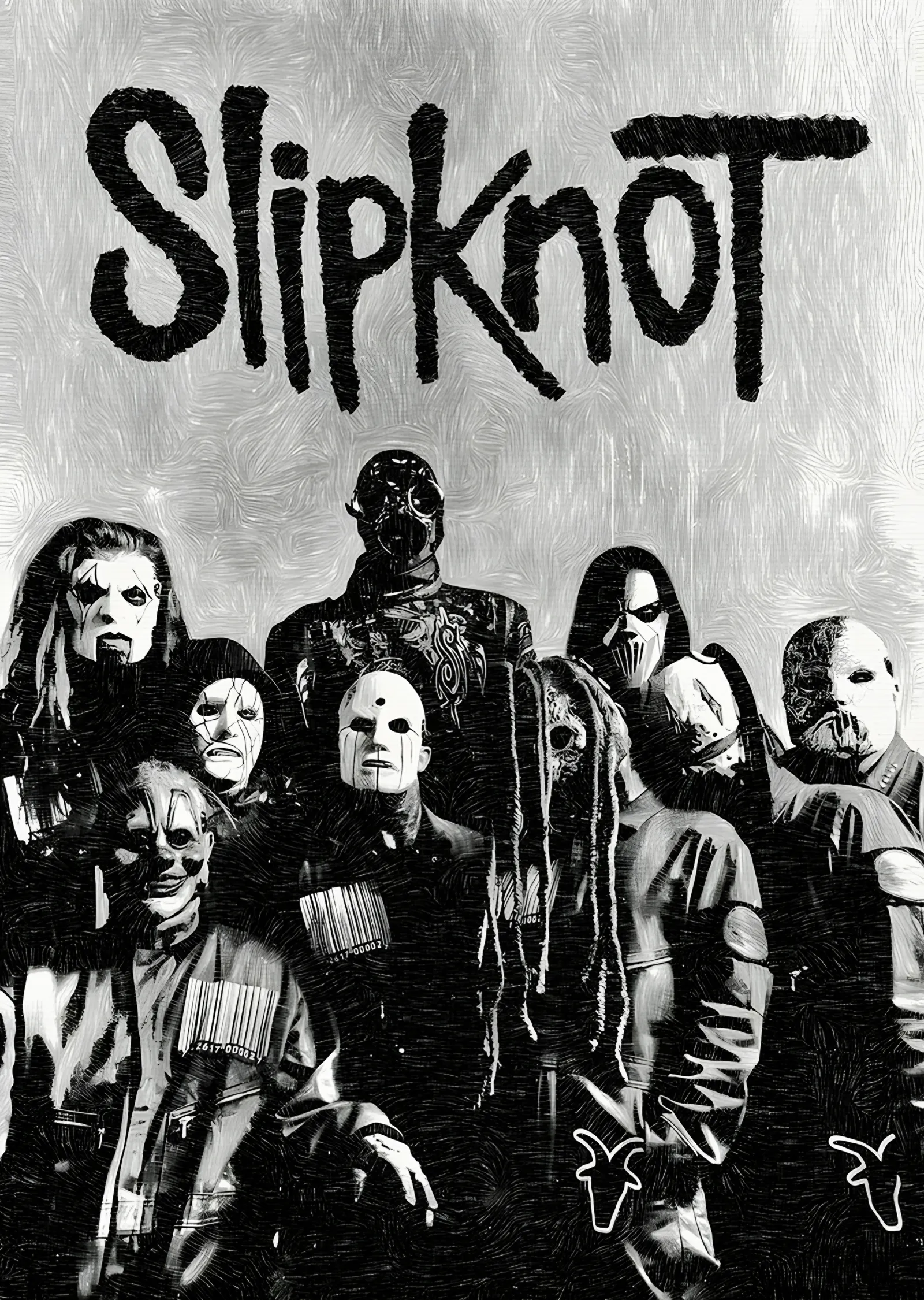 Slipknot: Beyaz Zeminde Grup Portresi metal tablo