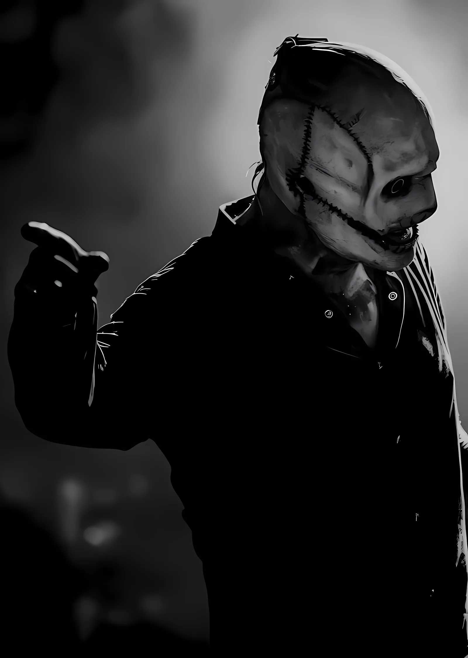 Slipknot: Gri Zeminde Maskeli Silüet metal tablo