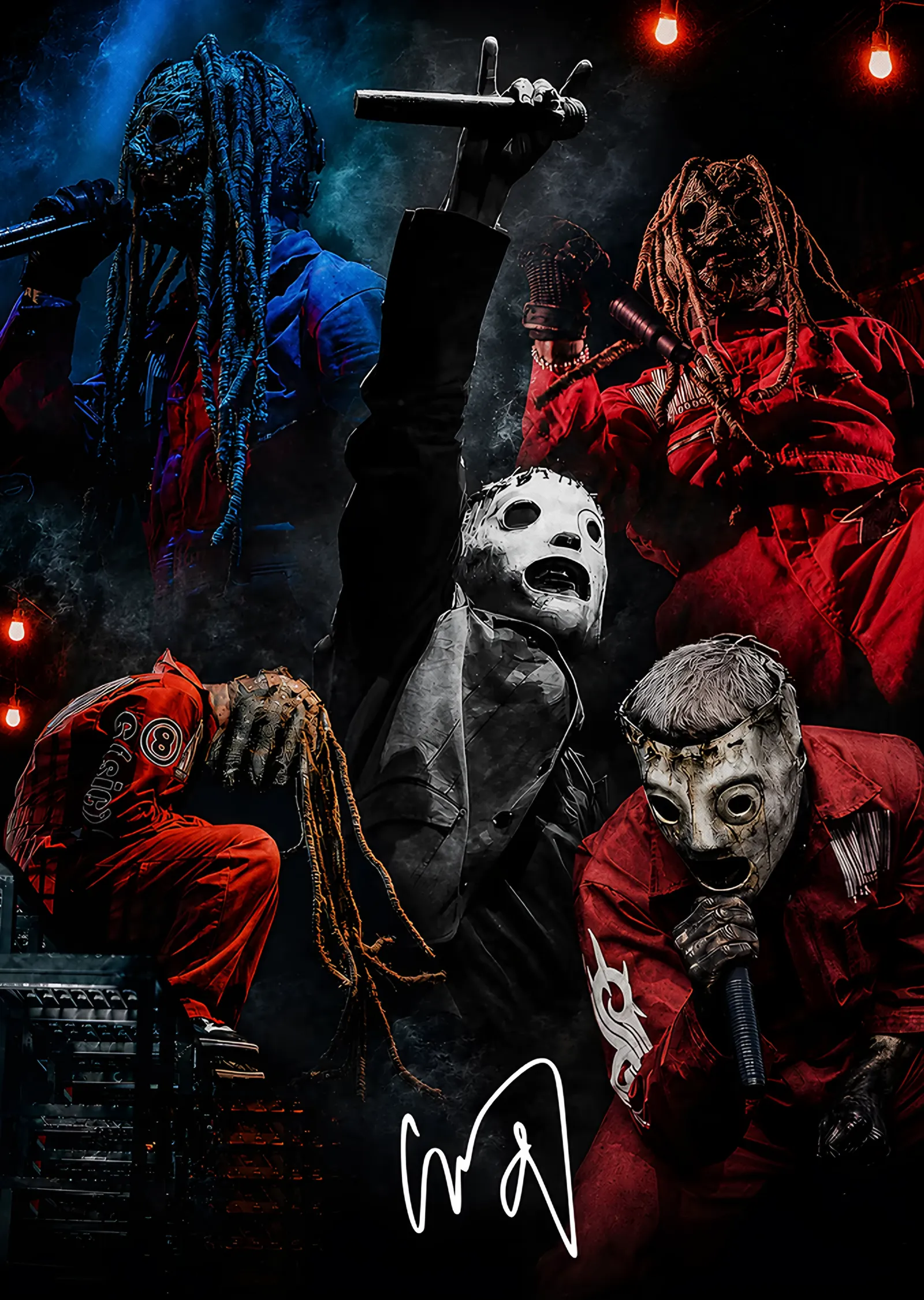 Slipknot: Kırmızı Sahnede Maskeli Üçlü metal tablo