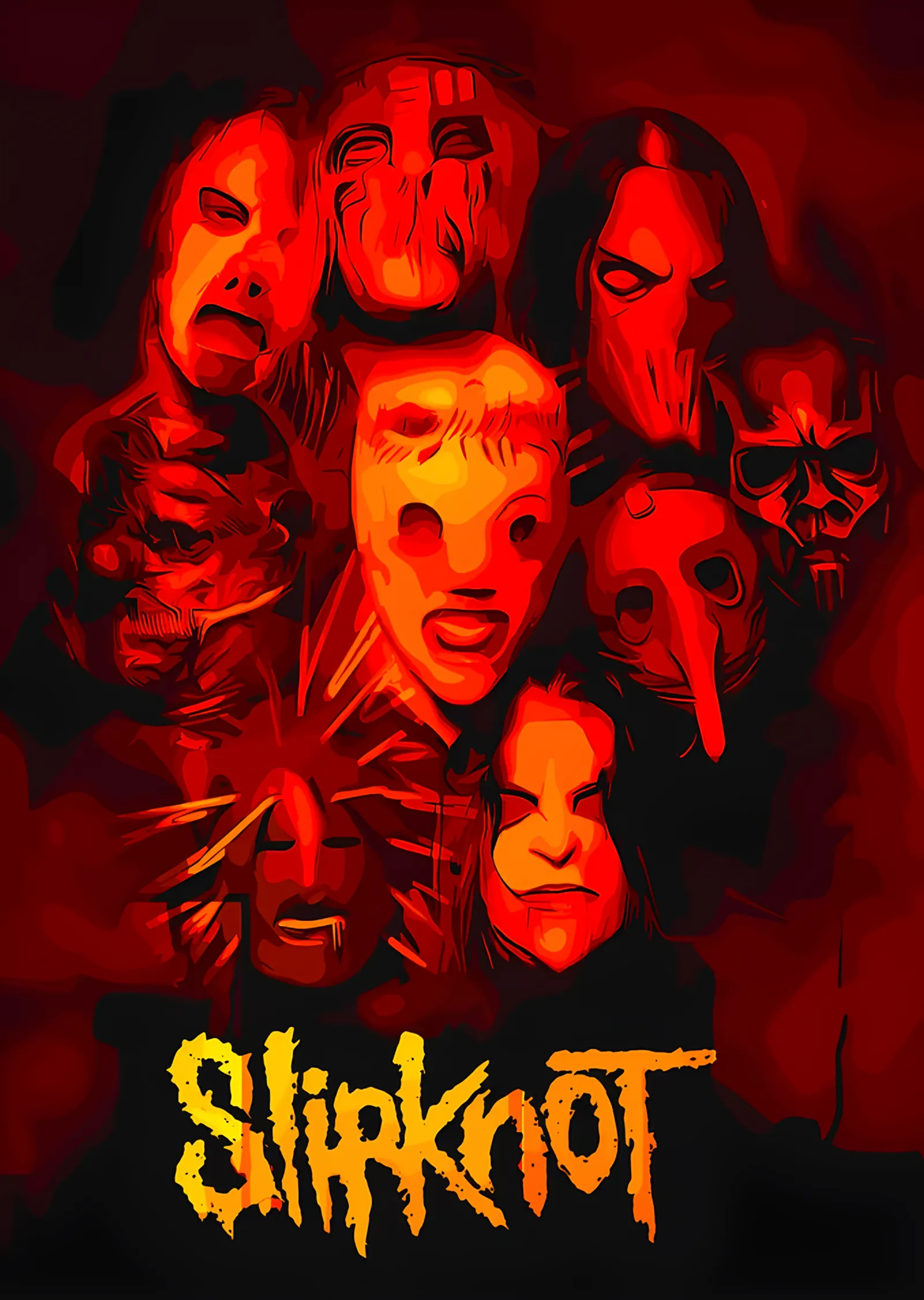 Slipknot: Kızıl Işıkta Maske Kalabalığı metal tablo
