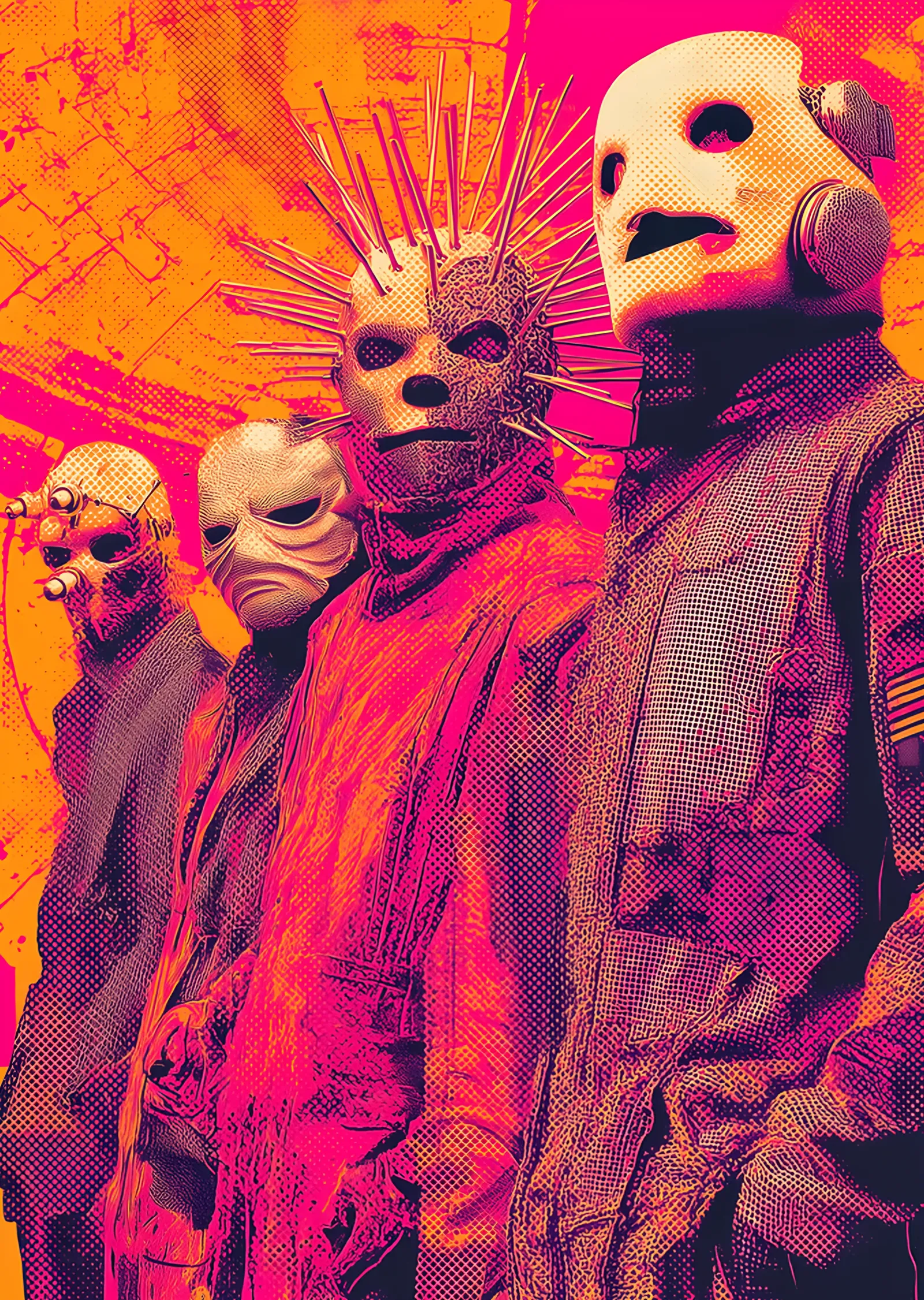 Slipknot: Neon Pop Art Maske Sırası metal tablo