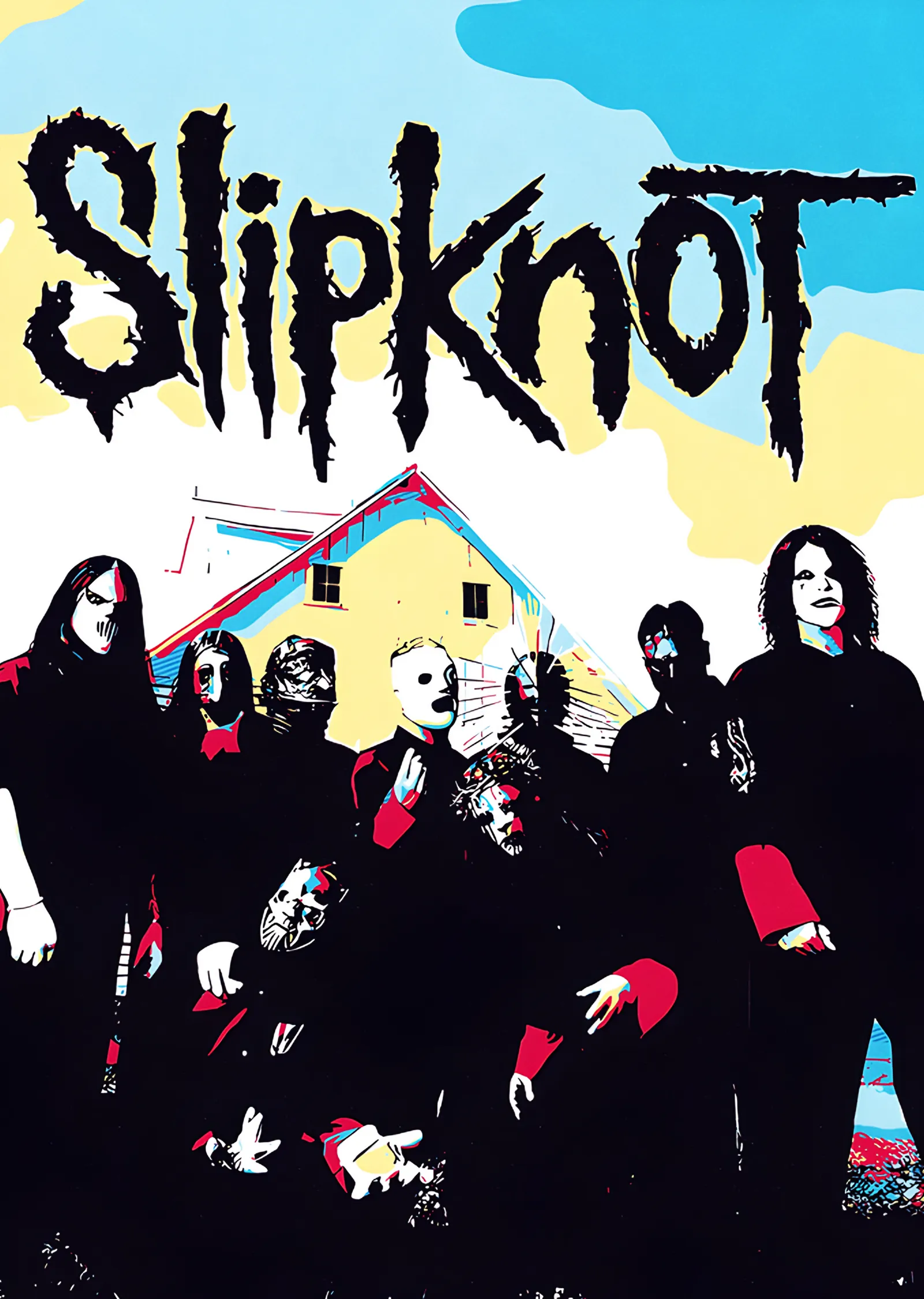 Slipknot: Sarı Evin Önünde Maskeli Grup metal tablo