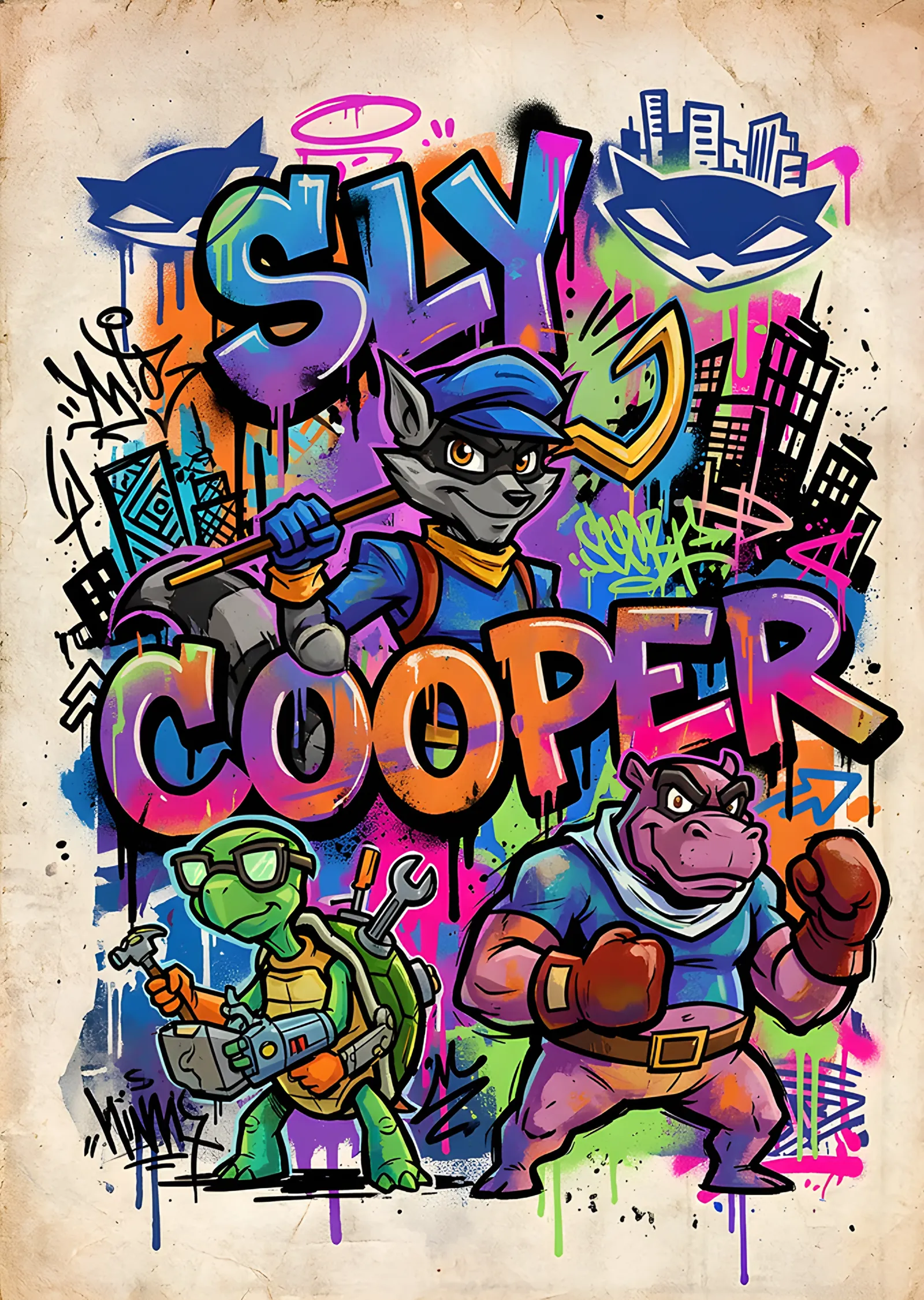 Sly Cooper: Grafiti Duvarında Ekip metal tablo