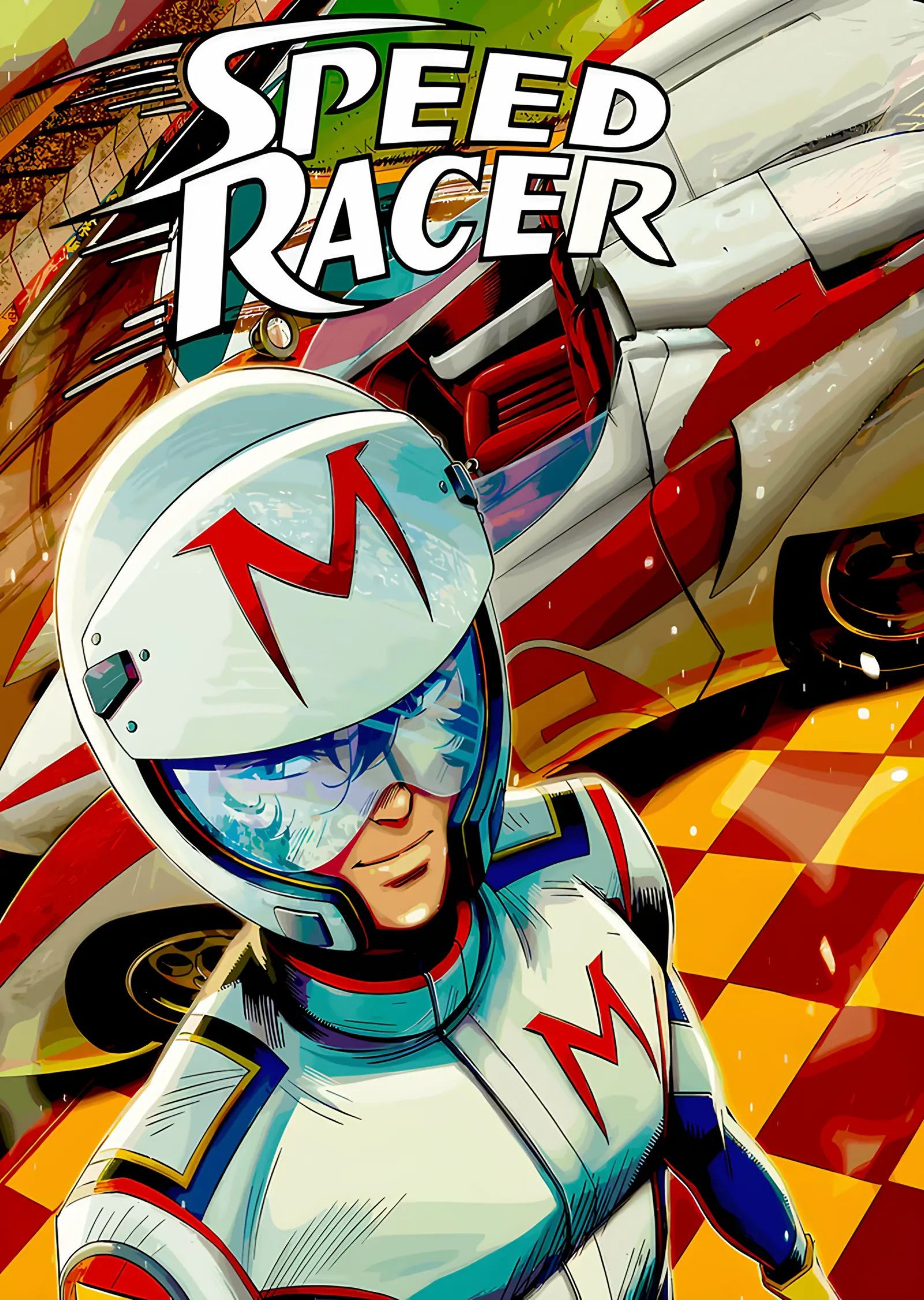 Speed Racer: Dama Zeminde Kasklı Yakın Plan metal tablo