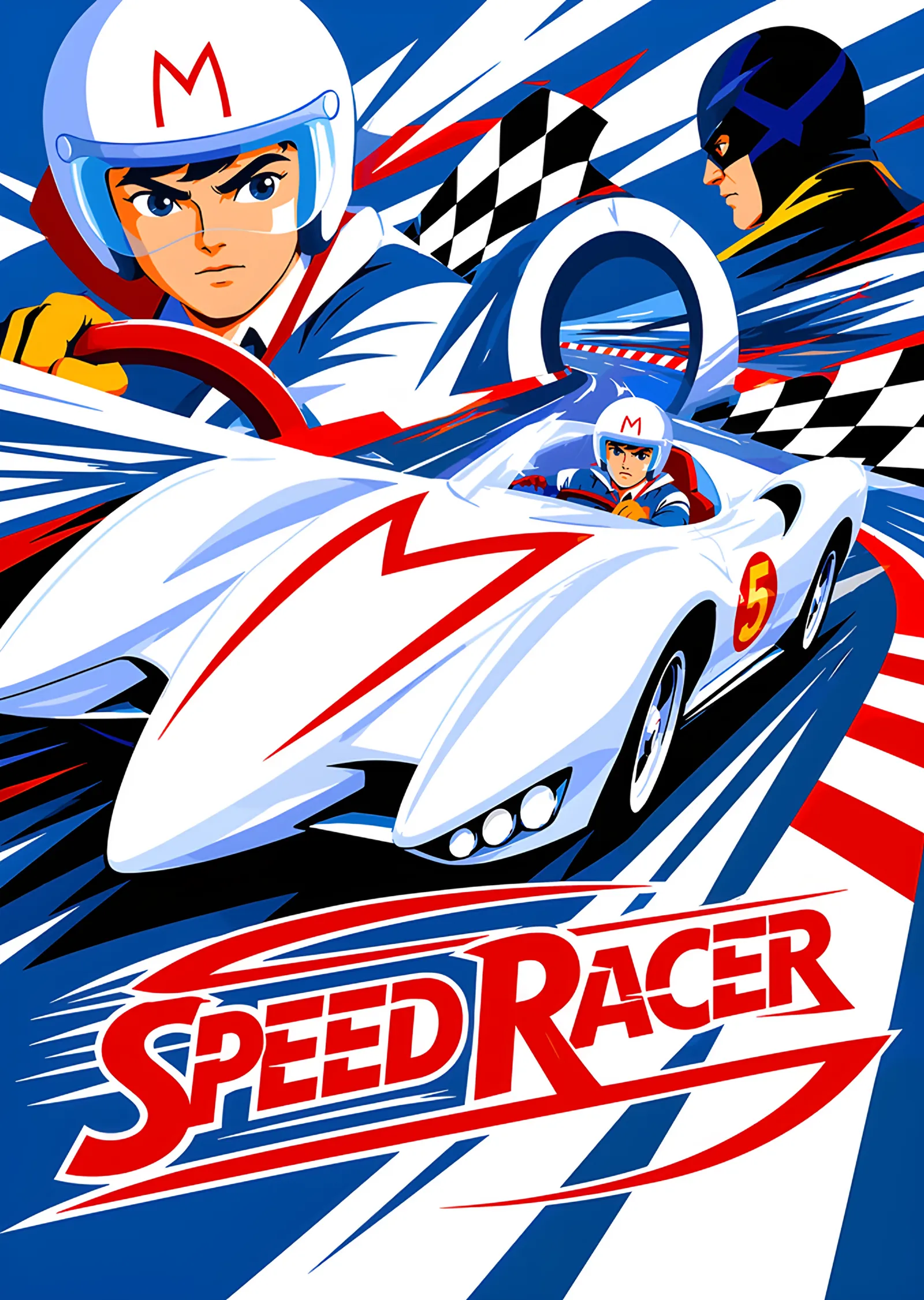 Speed Racer: Kırmızı Mavi Grafikte Mach 5 metal tablo