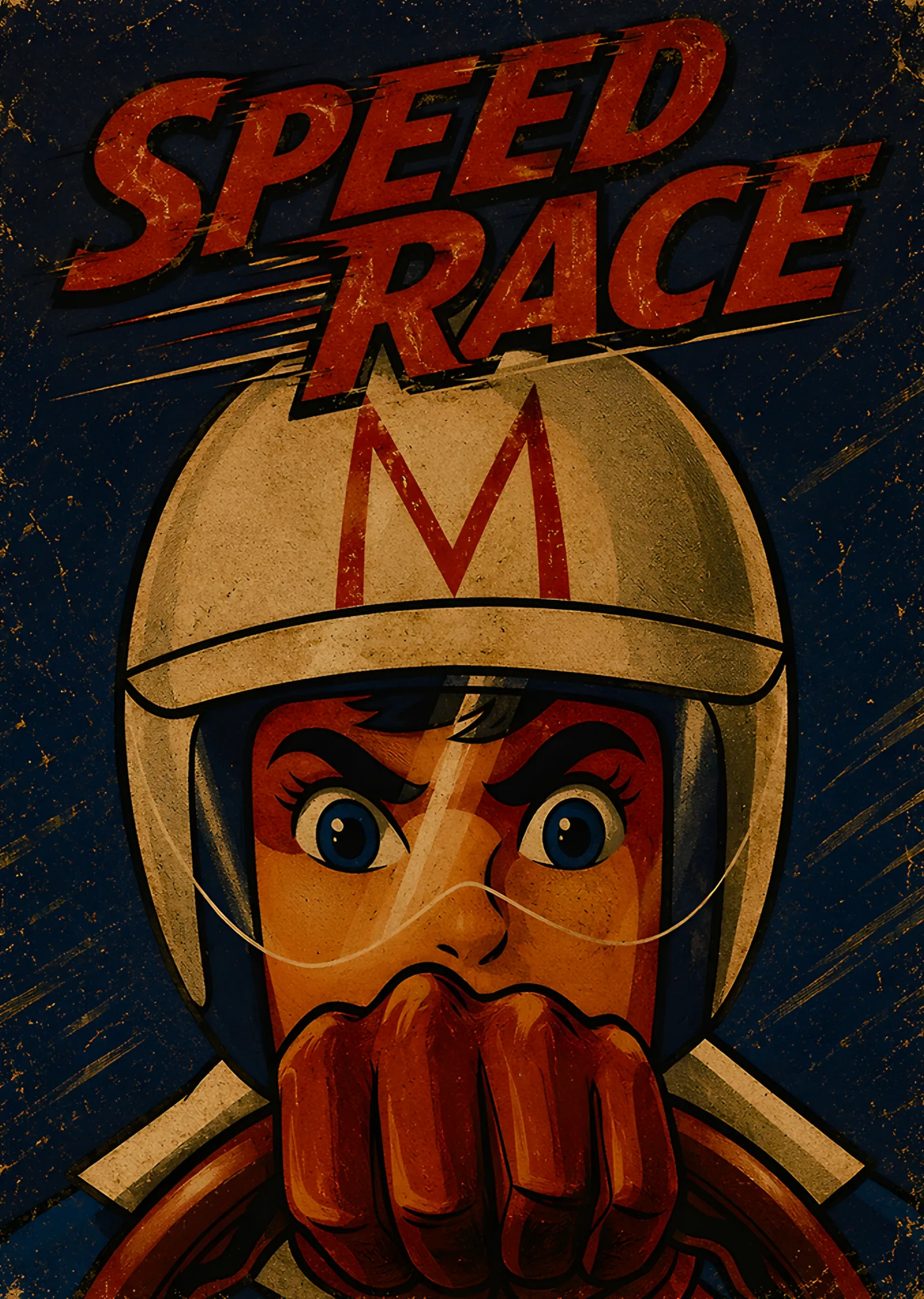 Speed Racer: Retro Yarışçı Portresi metal tablo