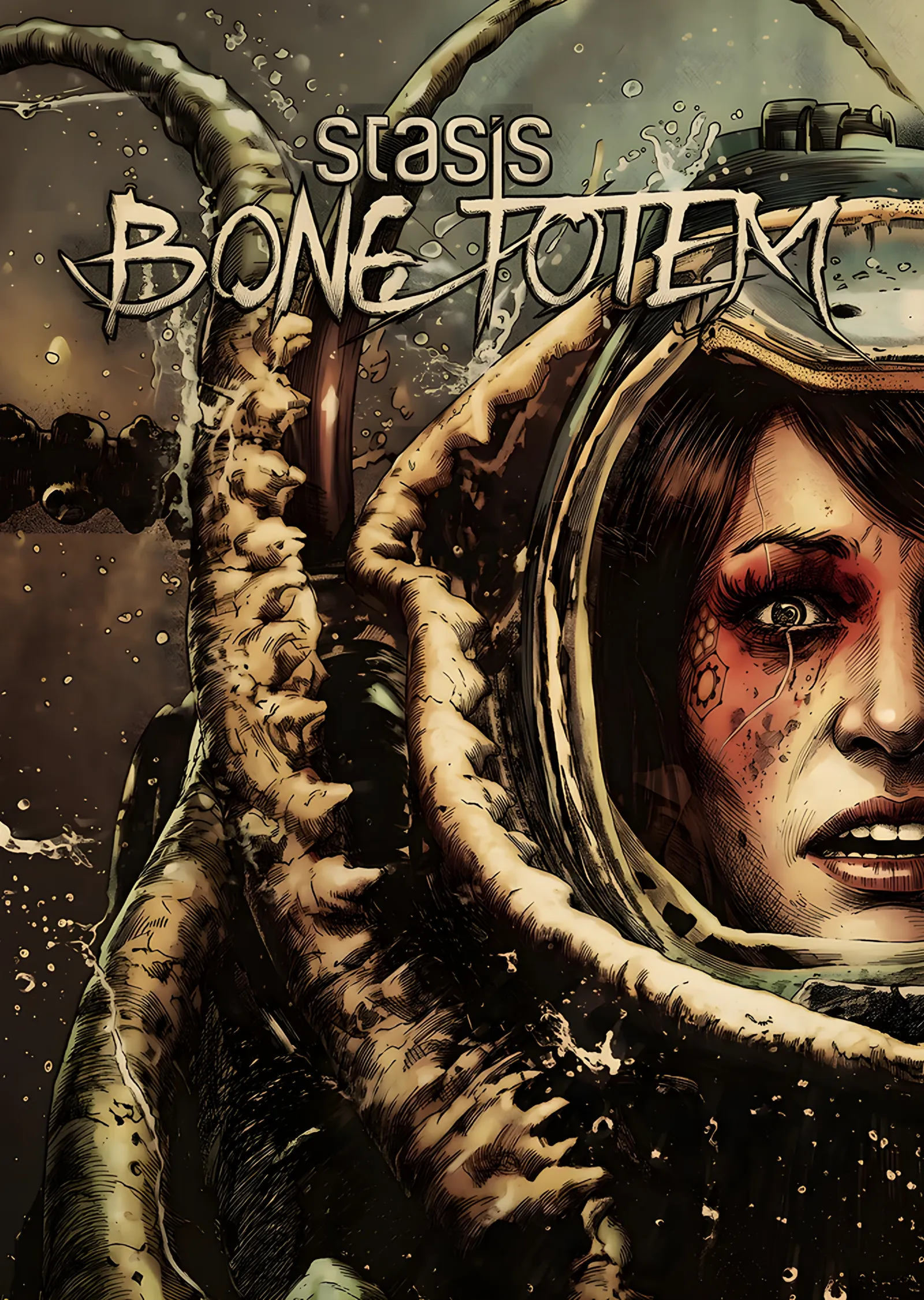 Stasis Bone Totem: Dalgıç Kaskında Kadın metal tablo