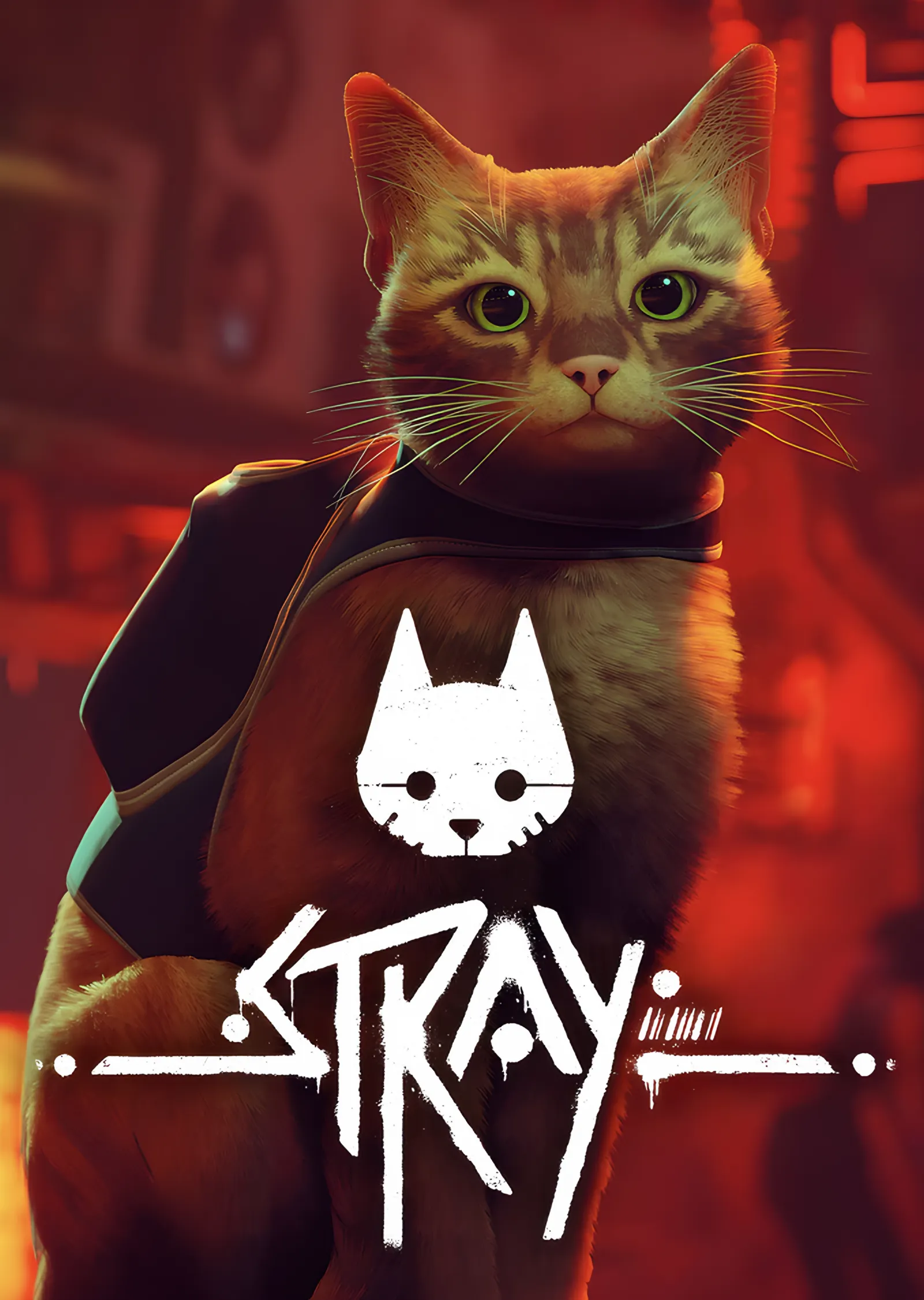 Stray: Kızıl Neonda Turuncu Kedi metal tablo