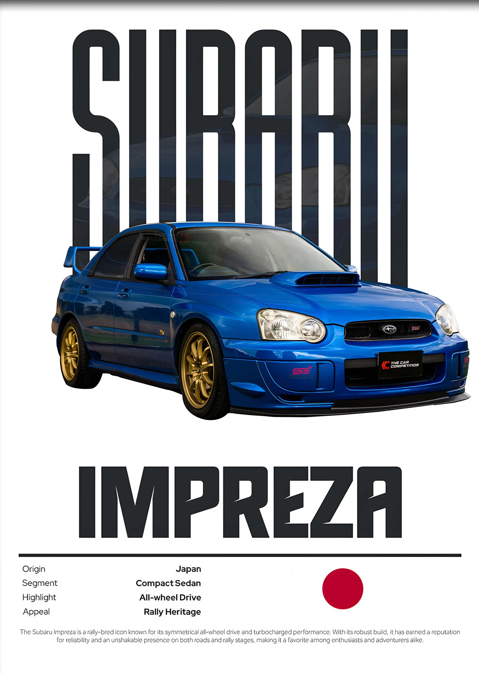Subaru Impreza Künye metal tablo
