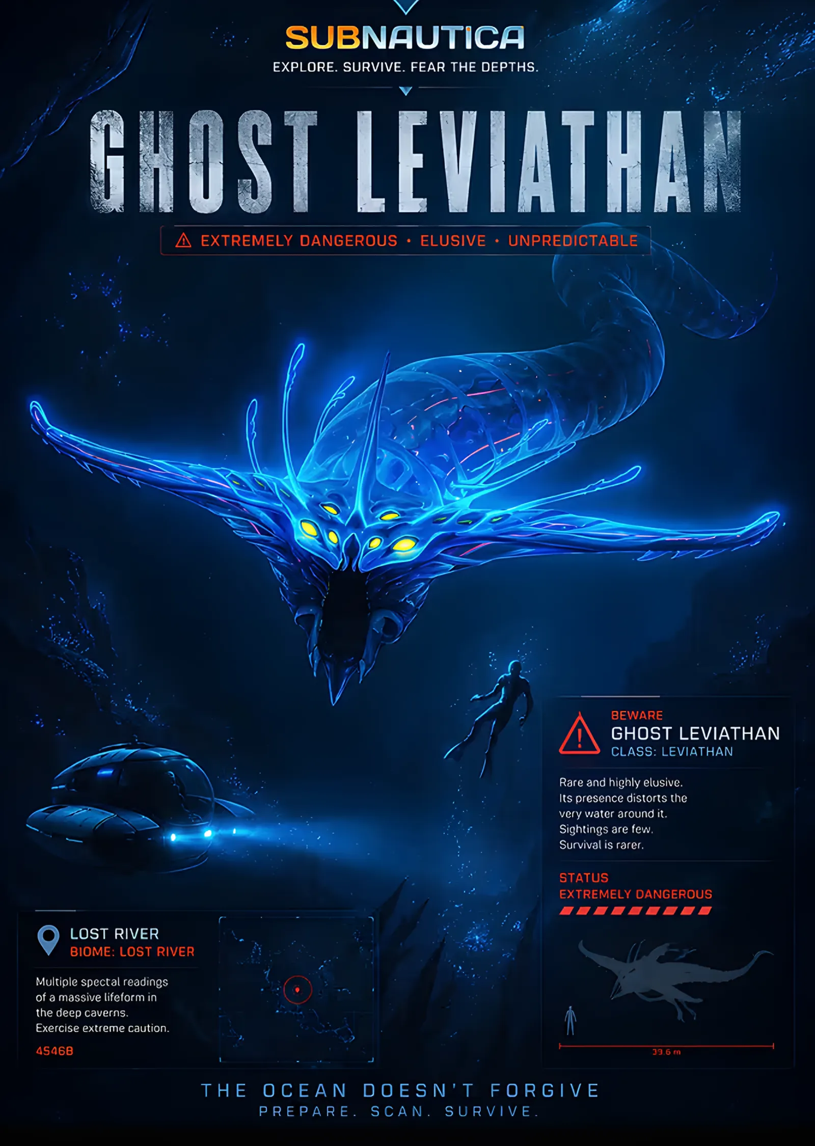 Subnautica: Ghost Leviathan Uyarı Afişi metal tablo
