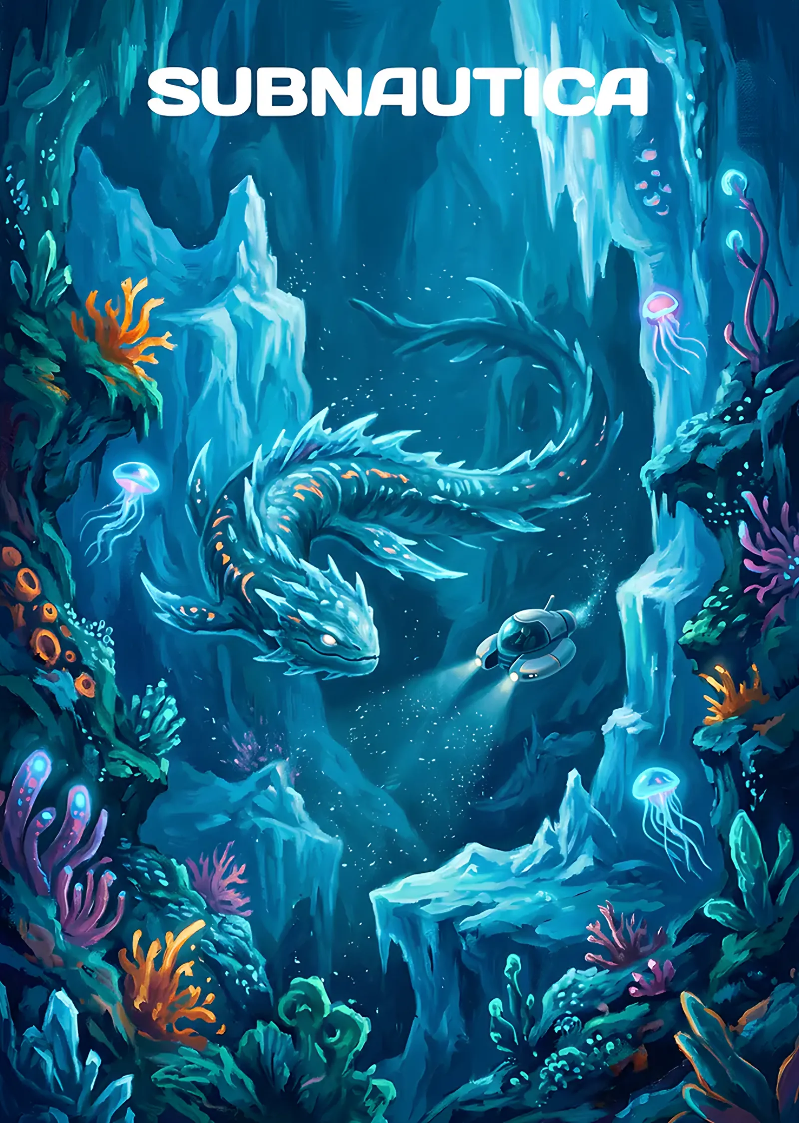 Subnautica: Mavi Mağarada Deniz Yaratığı metal tablo