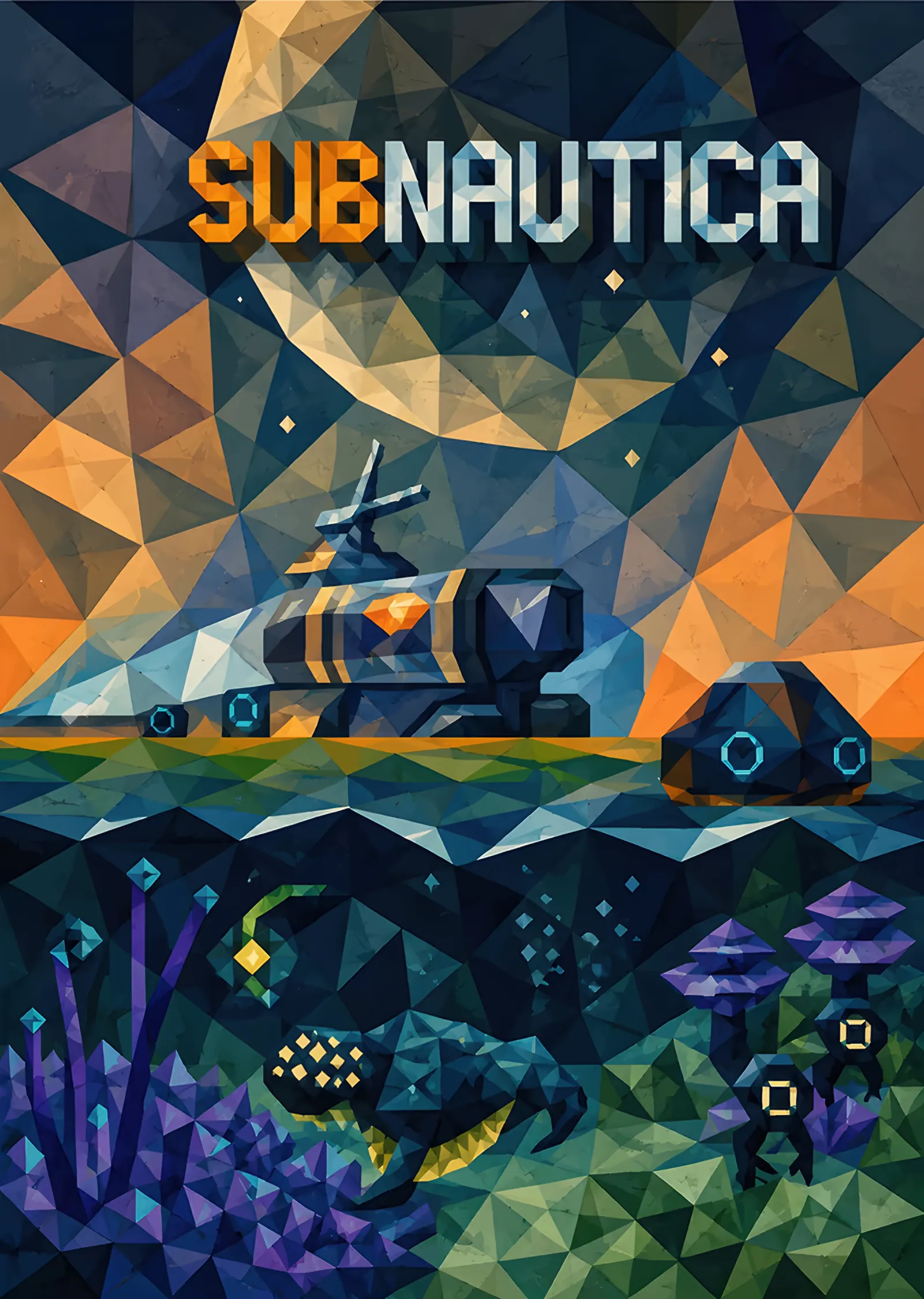 Subnautica: Poligonal Sualtı Denizaltısı metal tablo