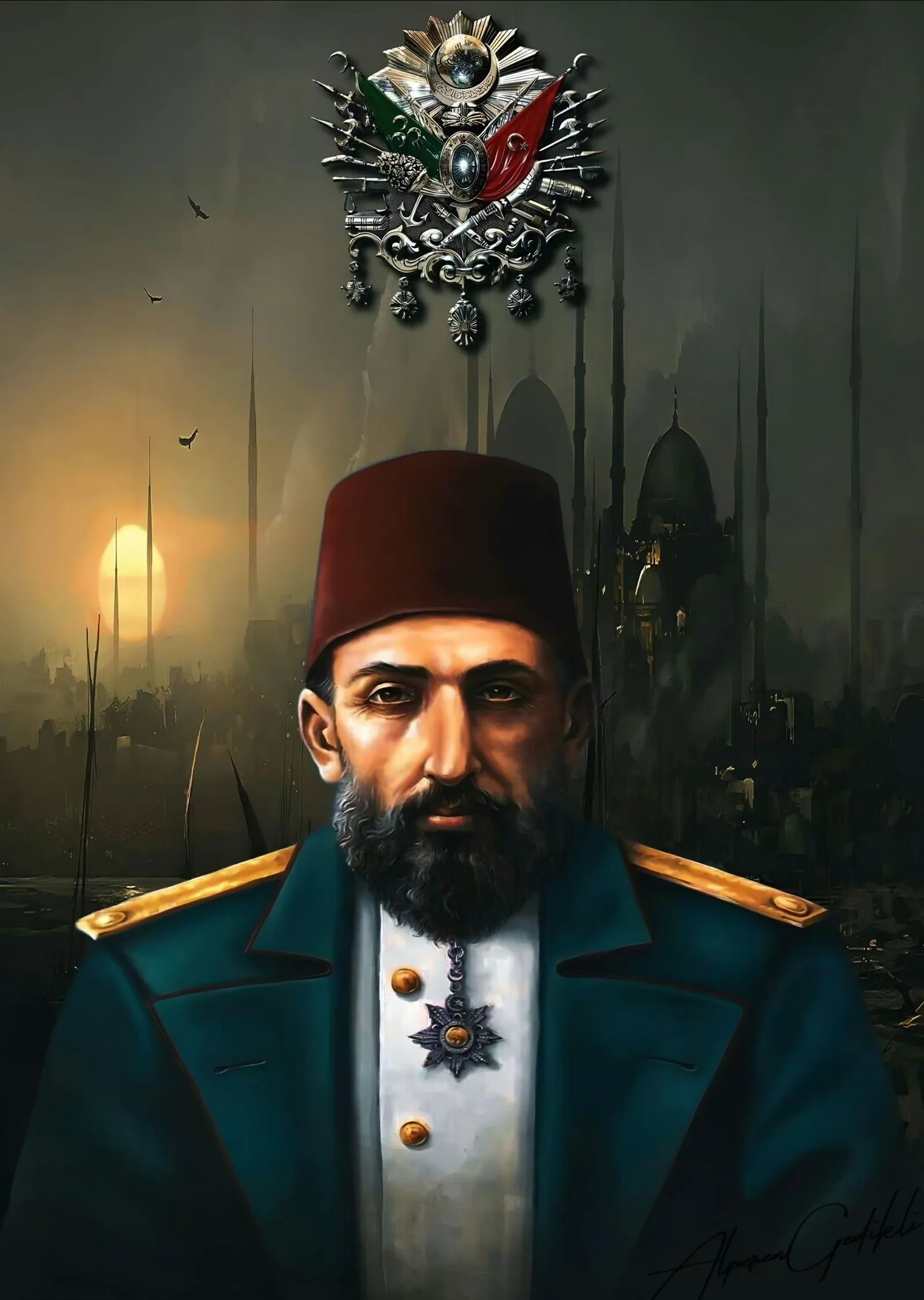 Sultan Abdülhamid Han Nişanlı Portre metal tablo