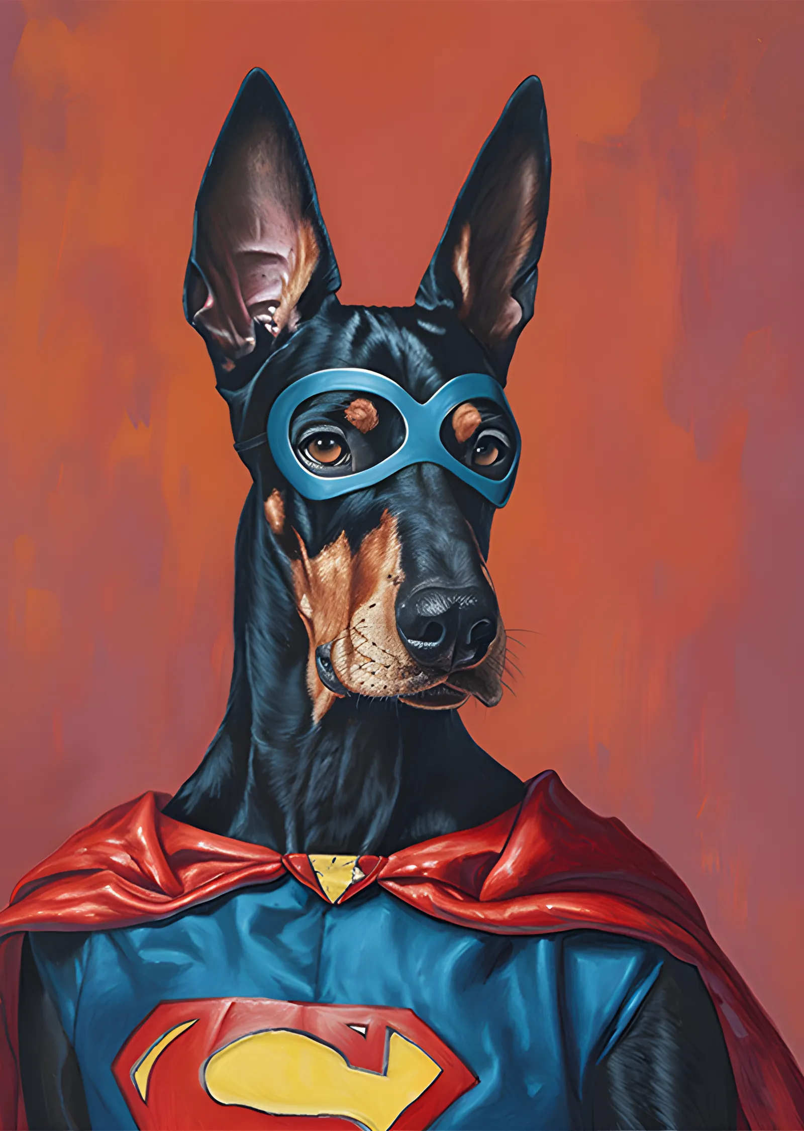 Süper Kahraman Doberman - Mavi Maske metal tablo