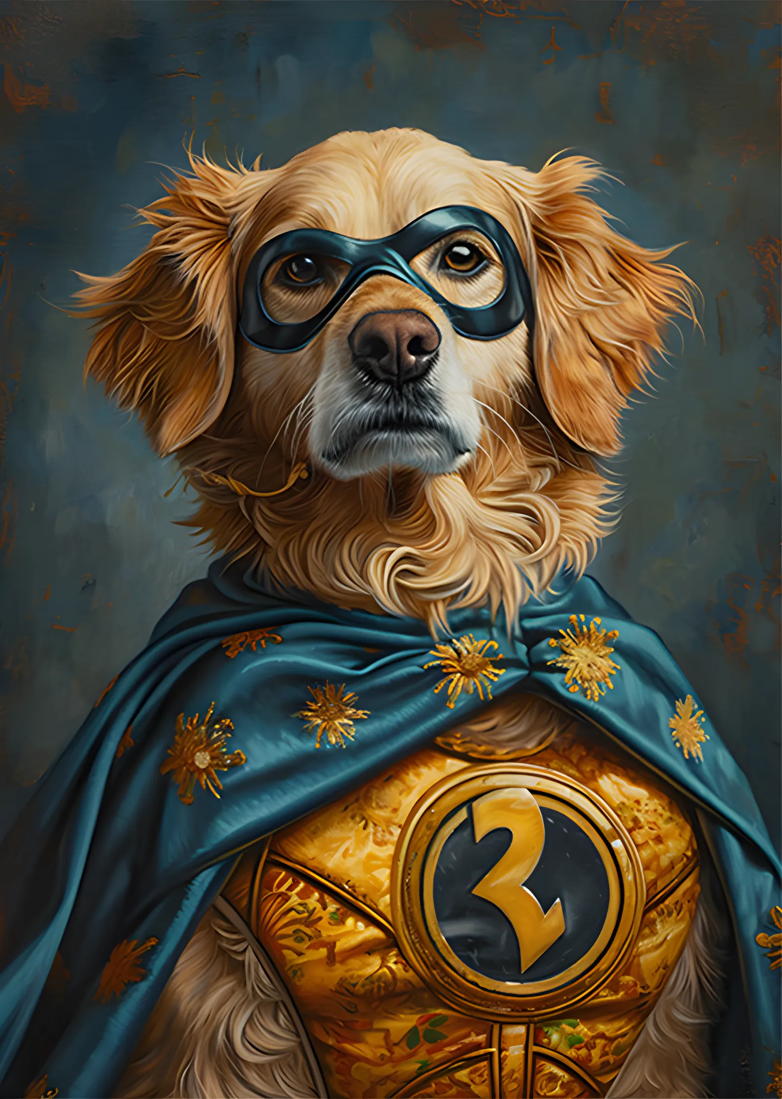 Süper Kahraman Golden Retriever - Altın Zırh metal tablo
