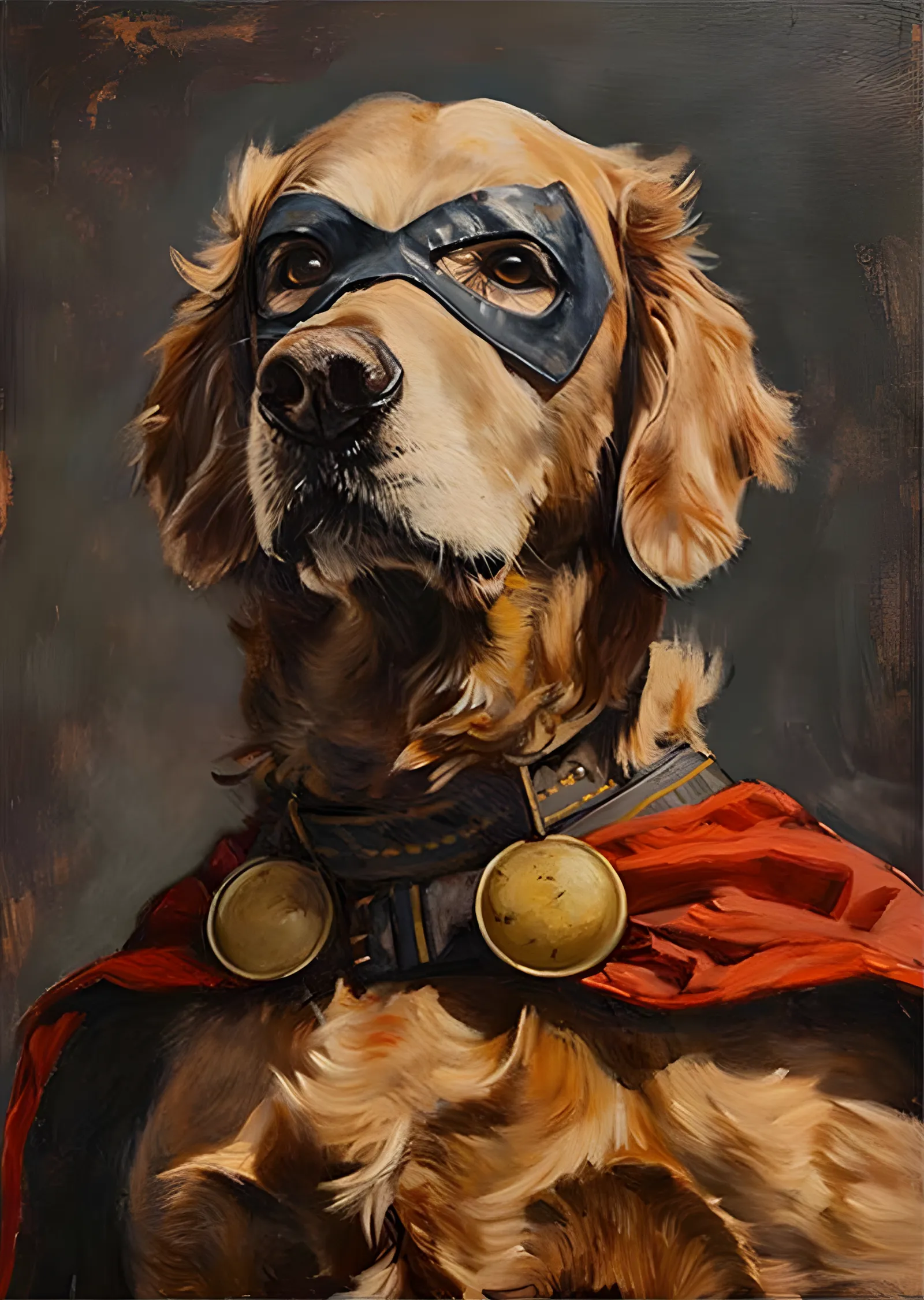 Süper Kahraman Golden Retriever - Bakır Madalyon metal tablo