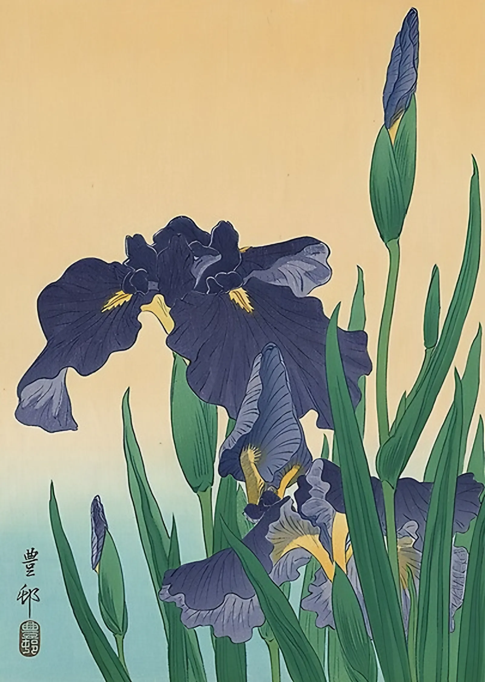 Süsenler - Ohara Koson metal tablo
