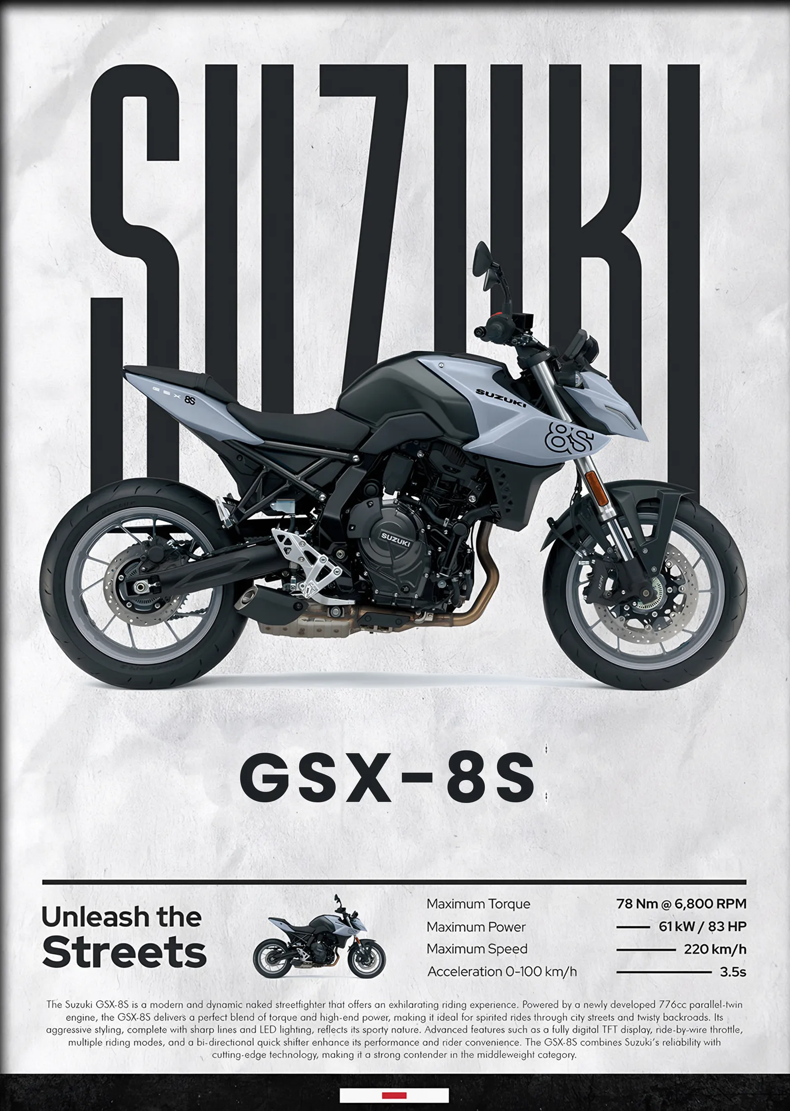 Suzuki GSX-8S Gri metal tablo