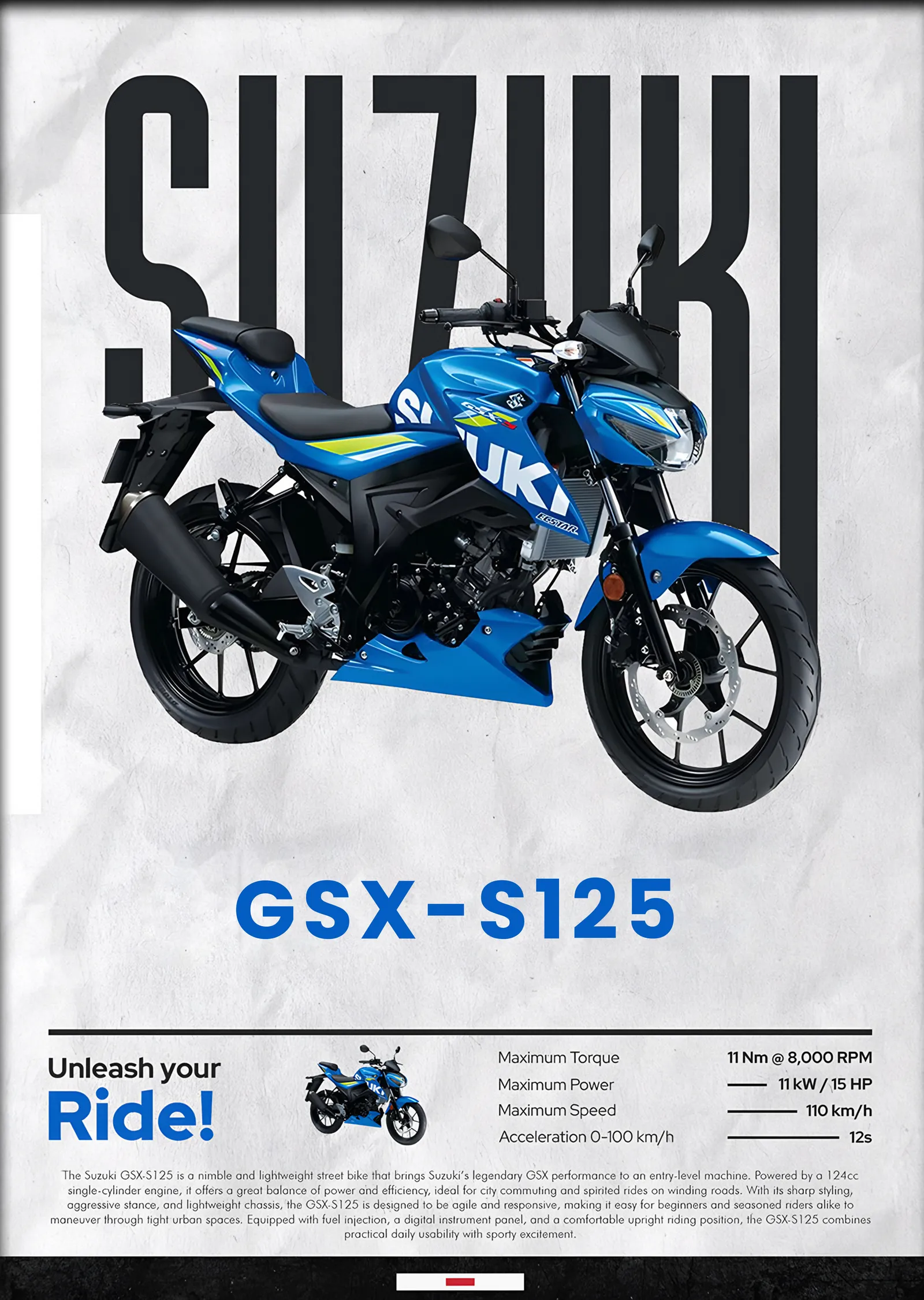 Suzuki GSX-S125 Mavi metal tablo