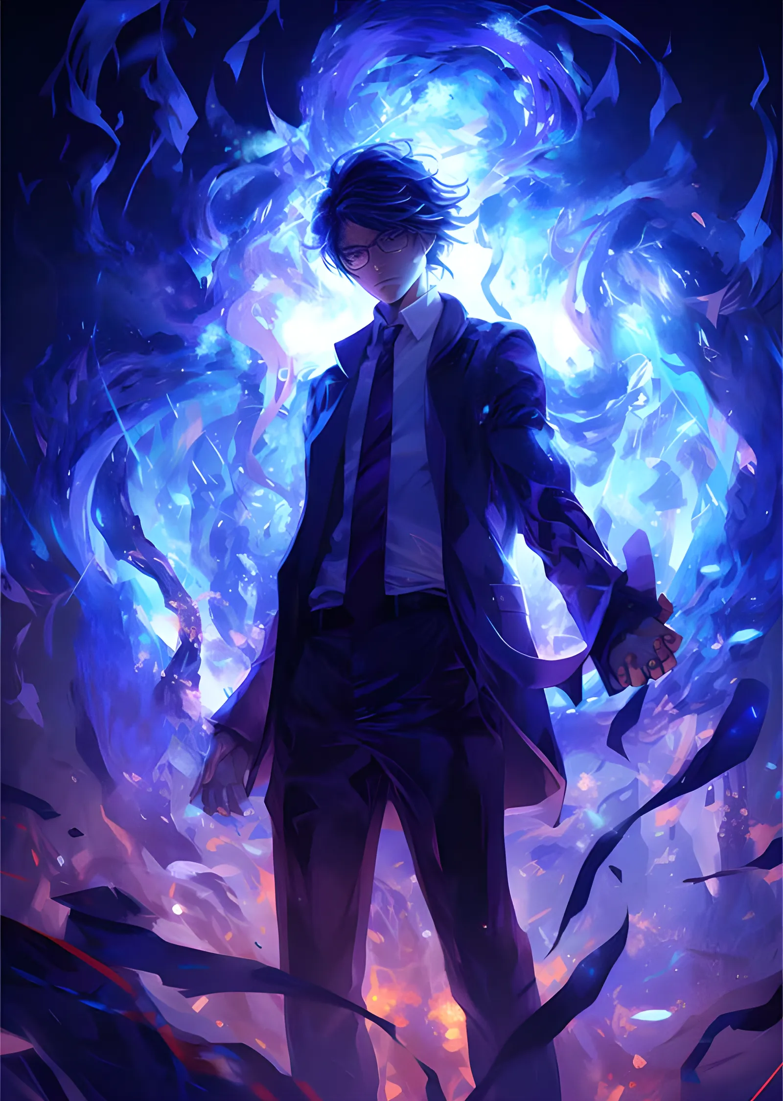 Mavi Alev Auralı Anime Kahraman: Takım Elbise metal tablo