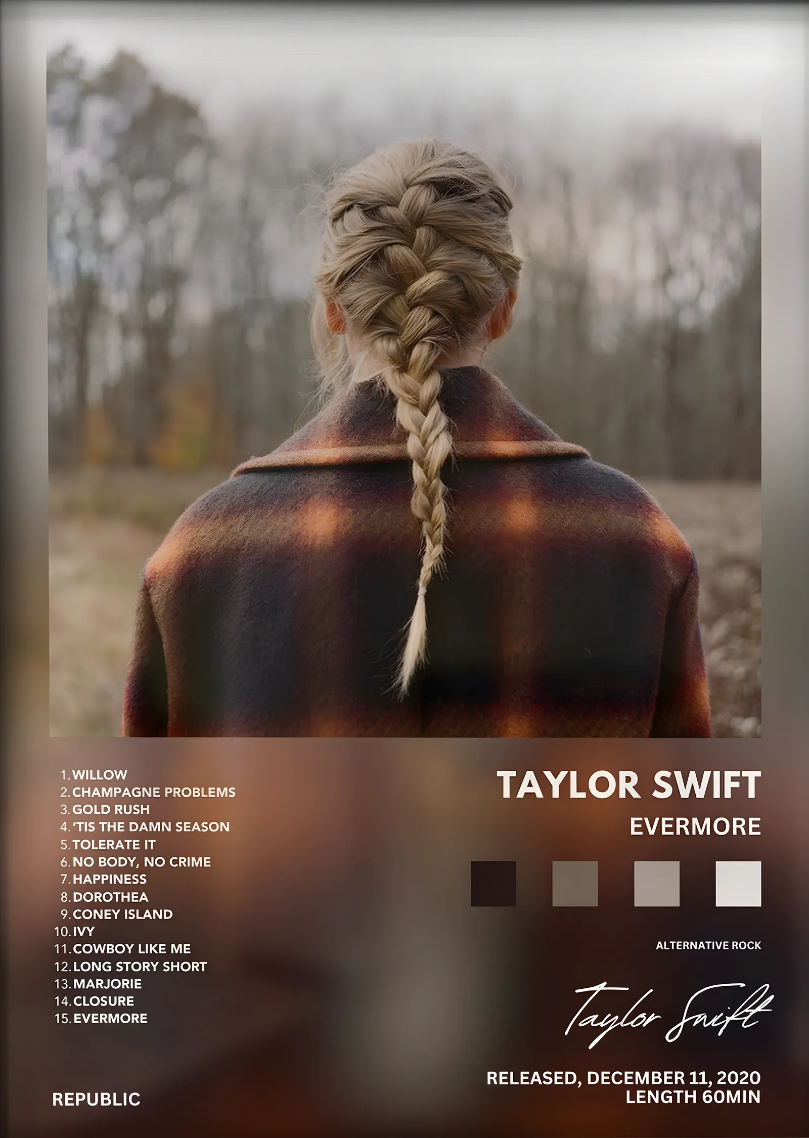 Taylor Swift: Evermore metal tablo