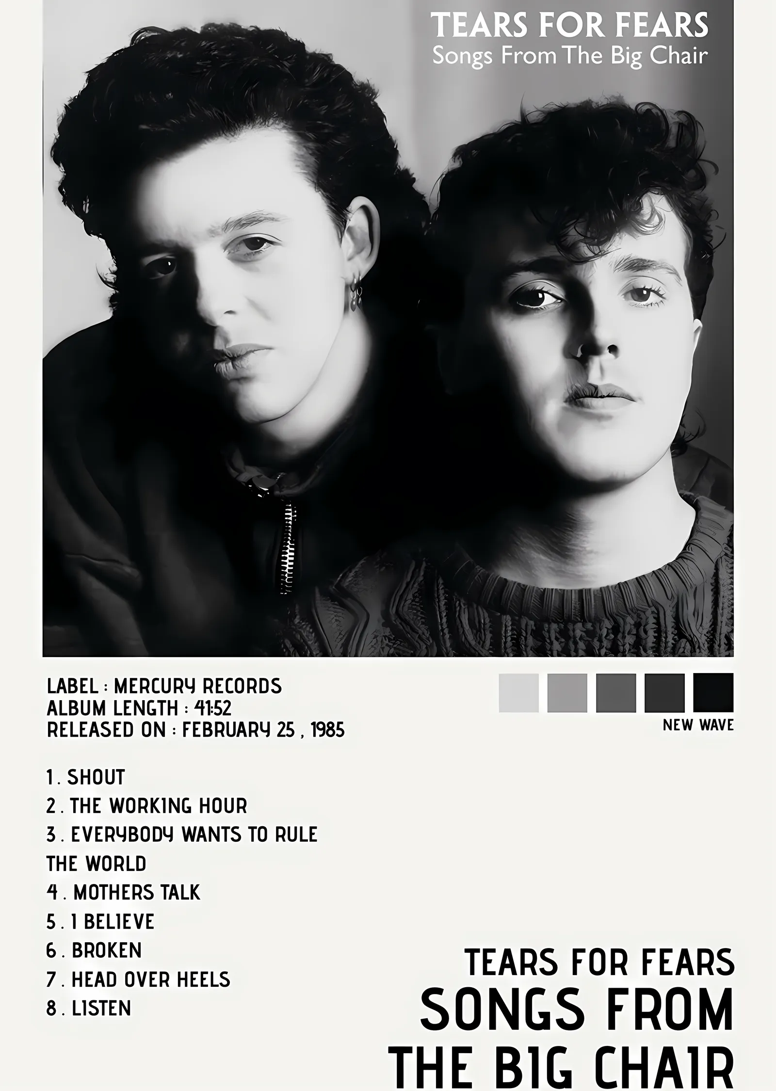 Tears for Fears: Künye ve Şarkı Listesi metal tablo