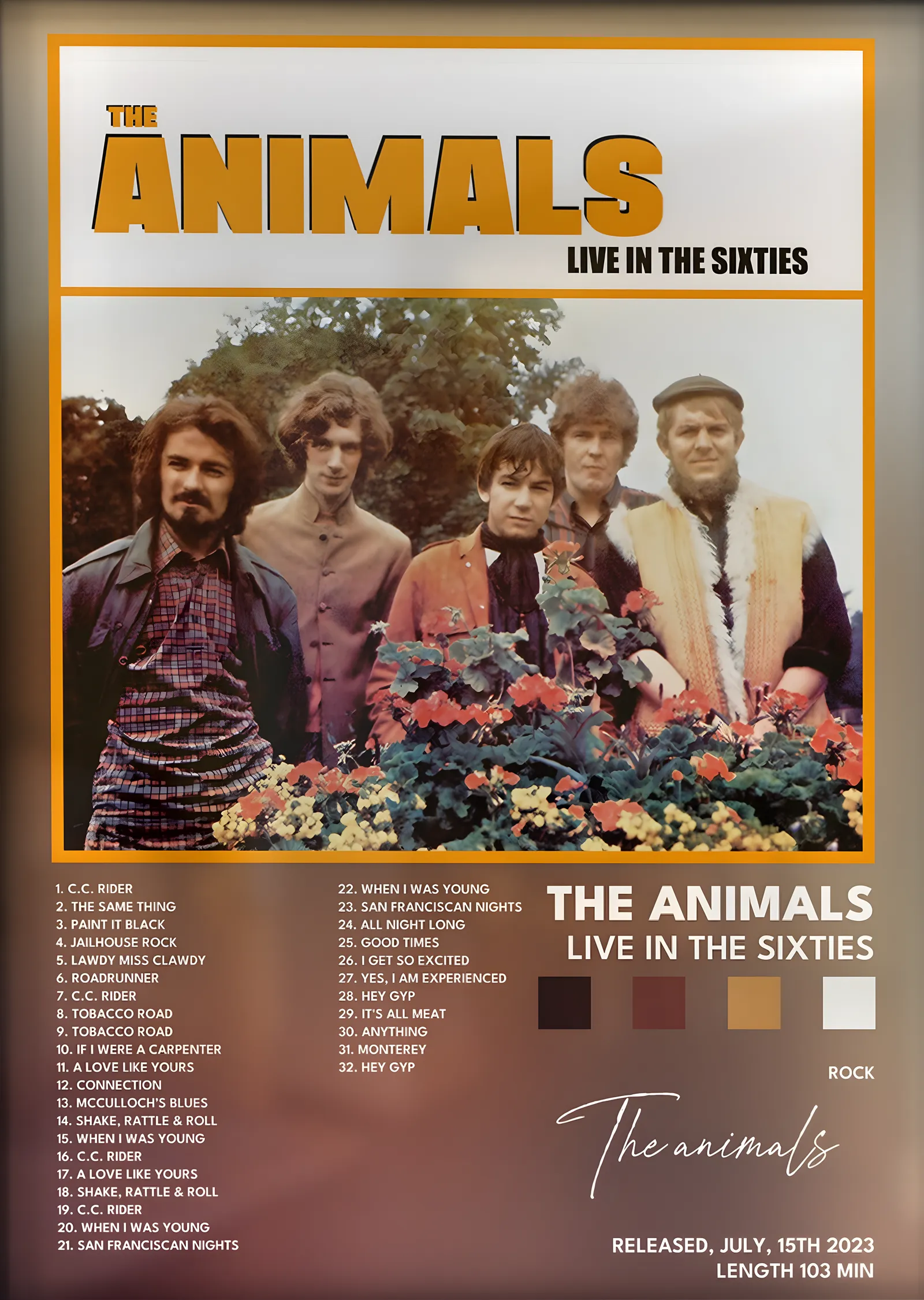 The Animals: Live in the Sixties metal tablo