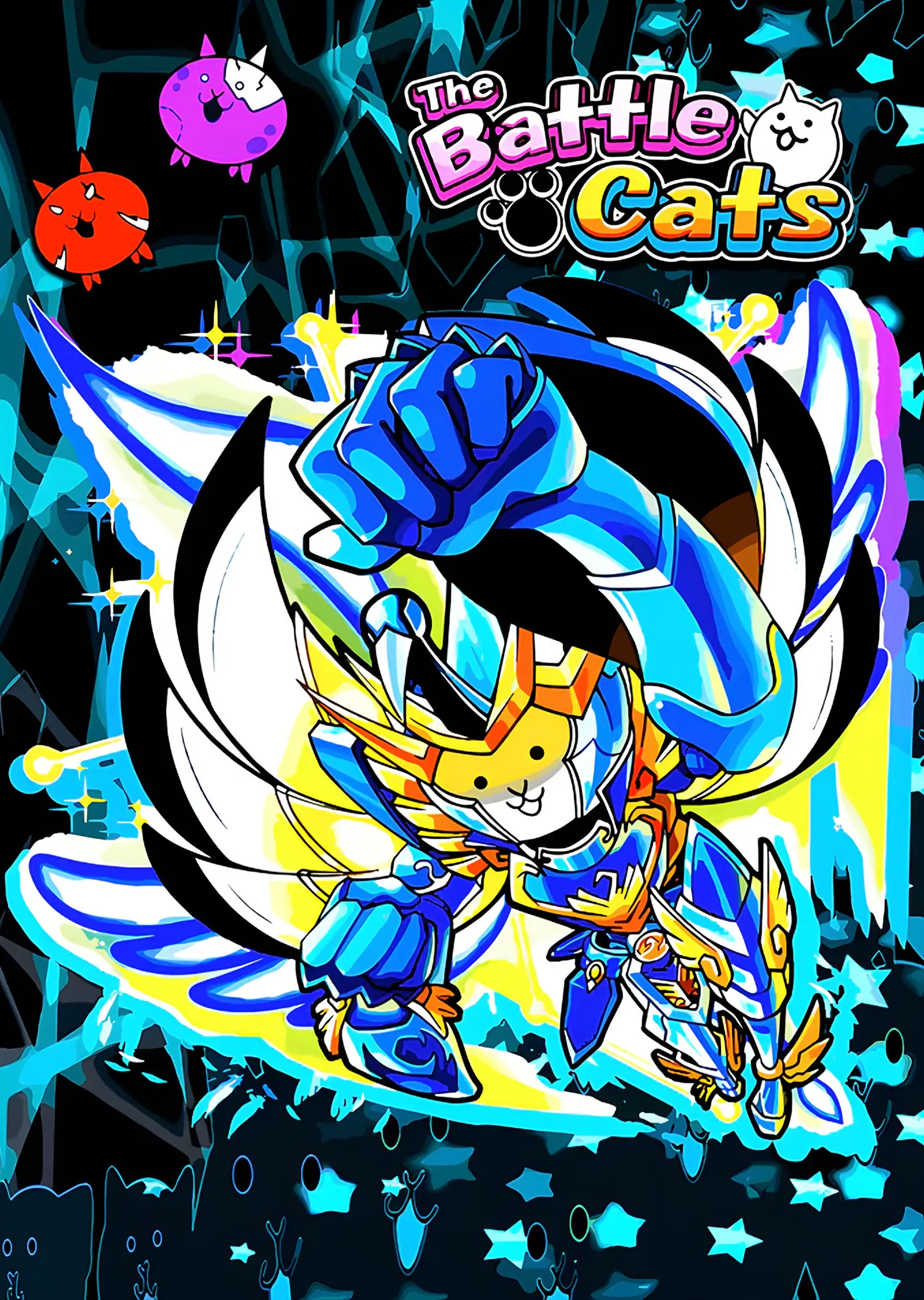 The Battle Cats: Mavi Enerjide Zırhlı Kedi metal tablo