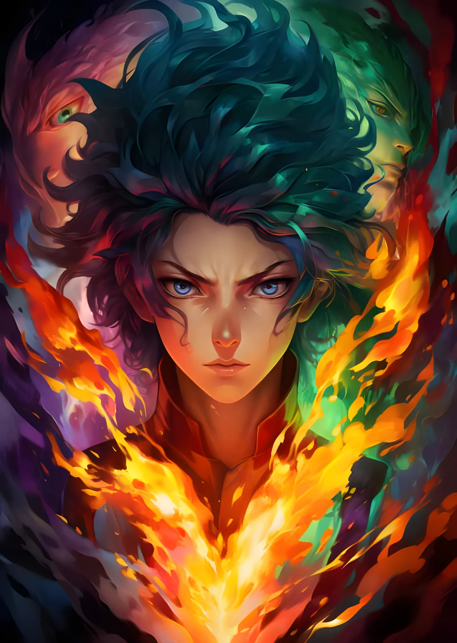 Alev Saçan Anime Savaşçısı - Renk Patlaması metal tablo